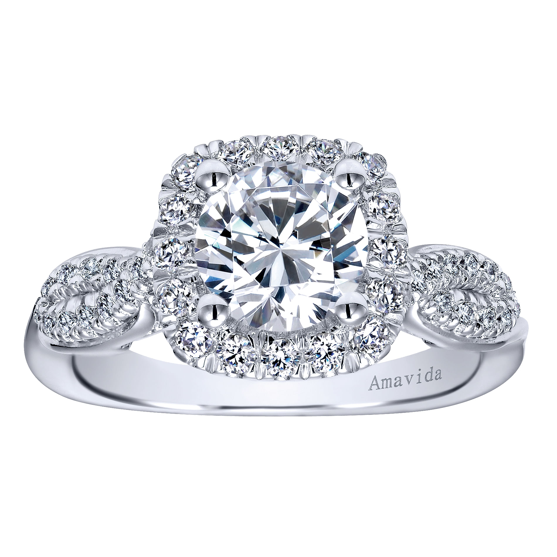18k White Gold Diamond Halo Engagement Ring angle 5 18k White Gold Diamond Halo Engagement Ring angle 5