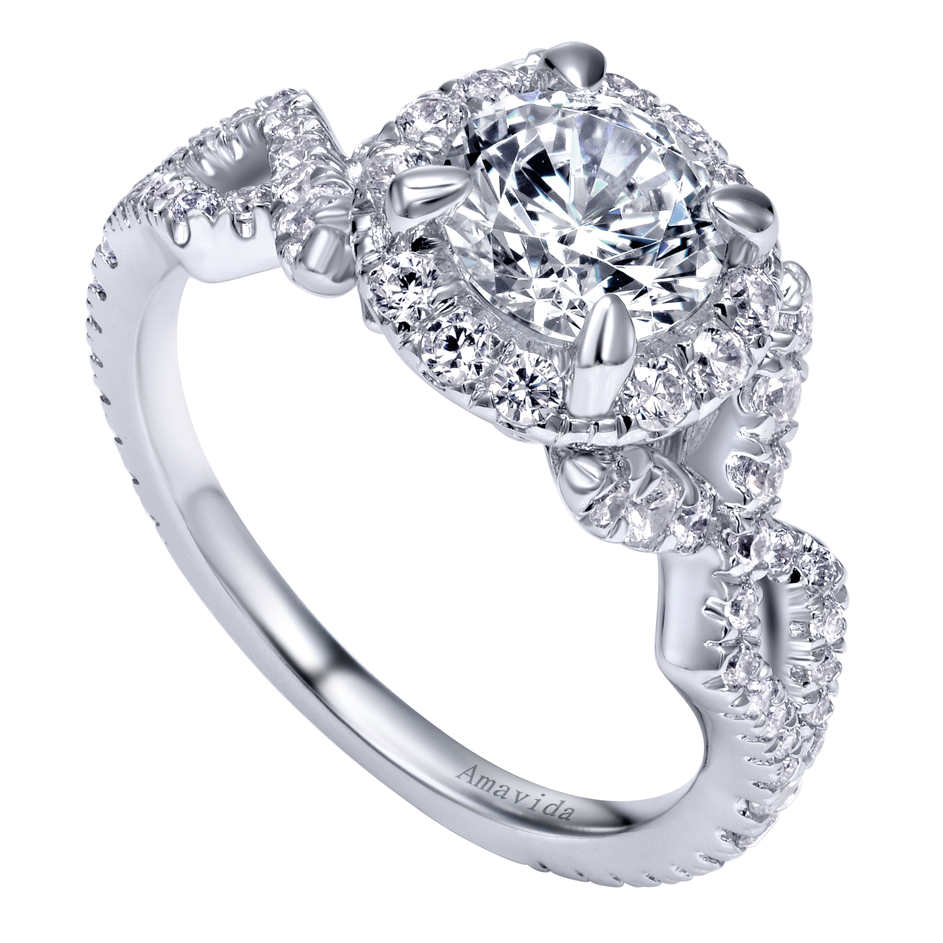 18k White Gold Diamond Halo Engagement Ring angle 3 18k White Gold Diamond Halo Engagement Ring angle 3