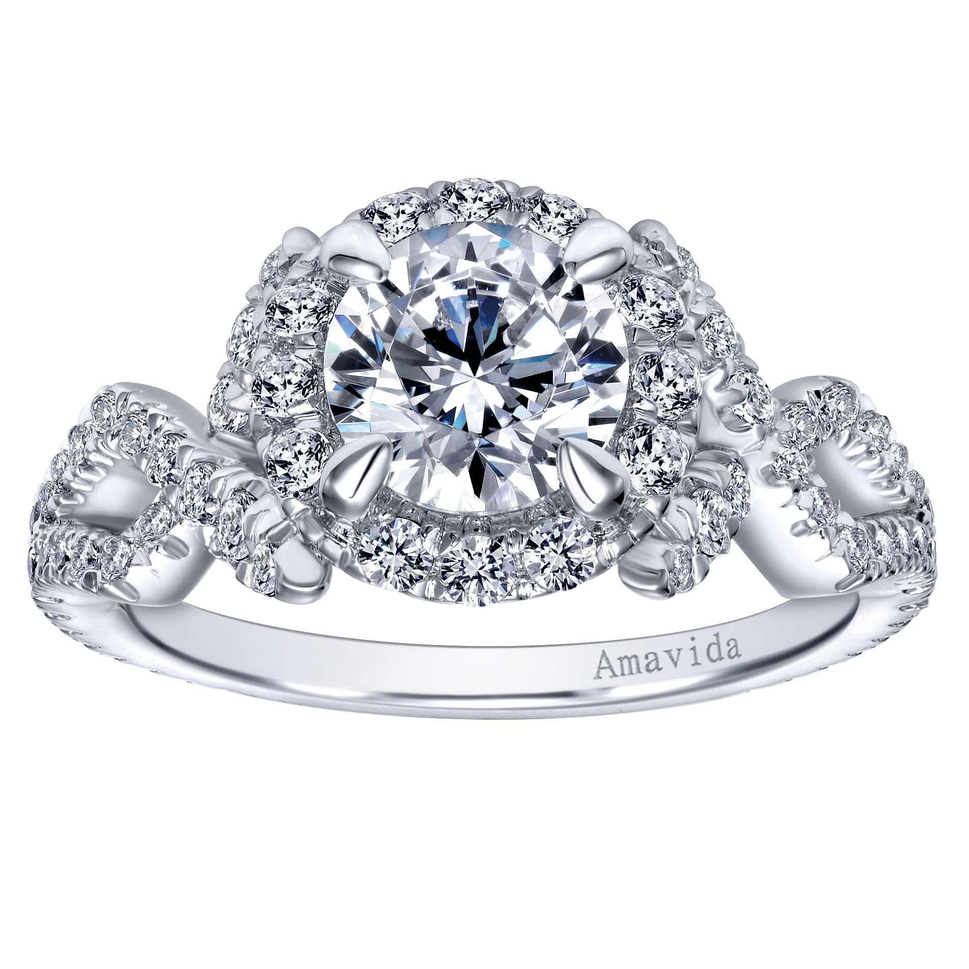 18k White Gold Diamond Halo Engagement Ring angle 5 18k White Gold Diamond Halo Engagement Ring angle 5