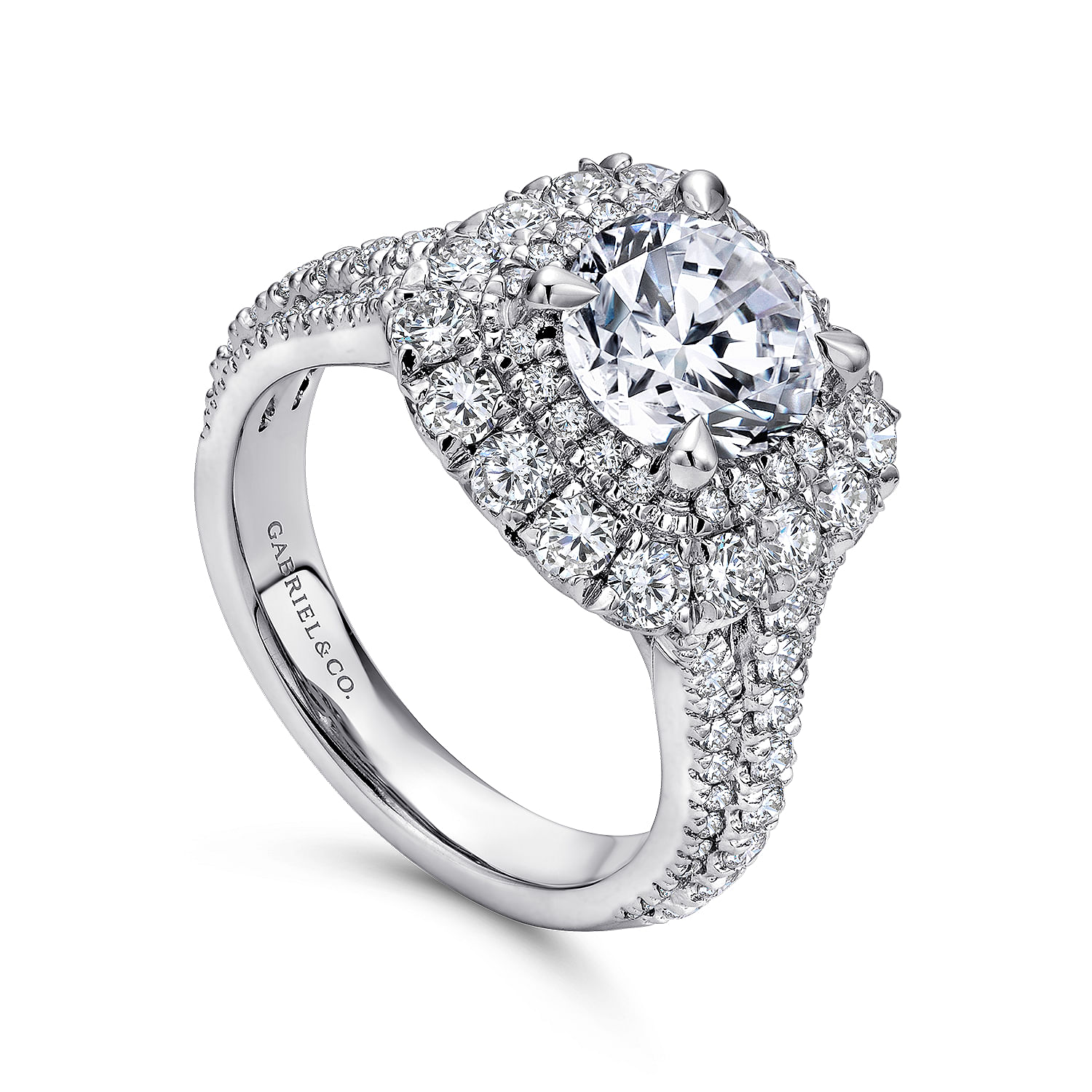 18k White Gold Diamond Halo Engagement Ring angle 3 18k White Gold Diamond Halo Engagement Ring angle 3