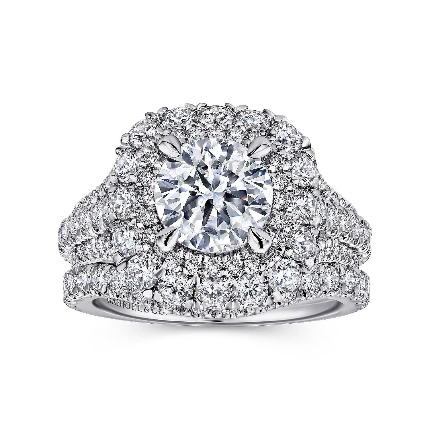 18k White Gold Diamond Halo Engagement Ring angle 4 18k White Gold Diamond Halo Engagement Ring angle 4