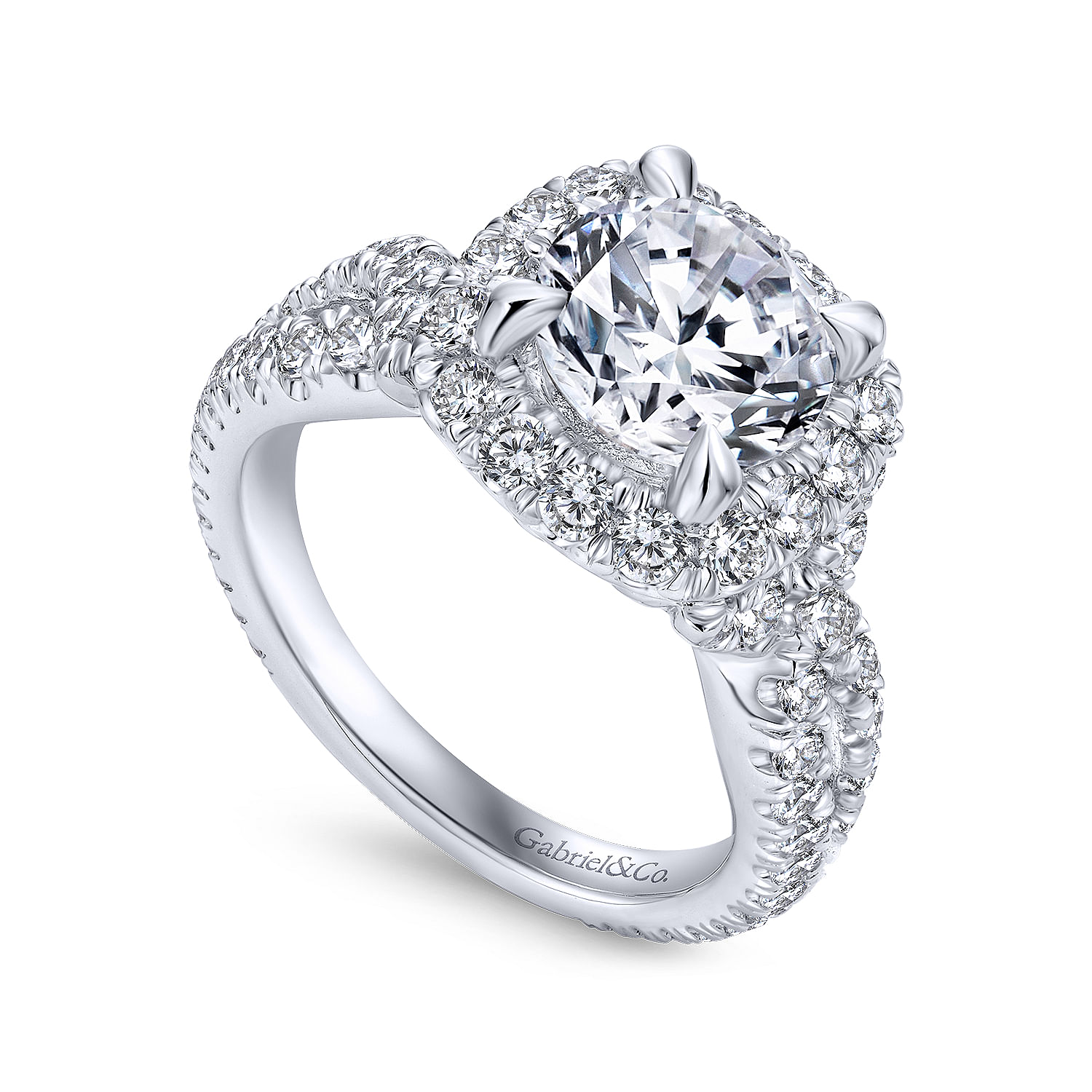 18k White Gold Diamond Halo Engagement Ring angle 3 18k White Gold Diamond Halo Engagement Ring angle 3