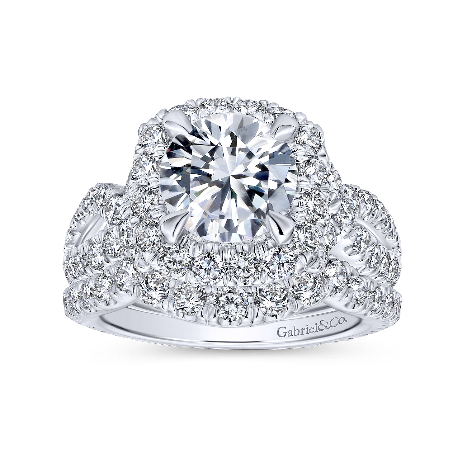 18k White Gold Diamond Halo Engagement Ring angle 4 18k White Gold Diamond Halo Engagement Ring angle 4