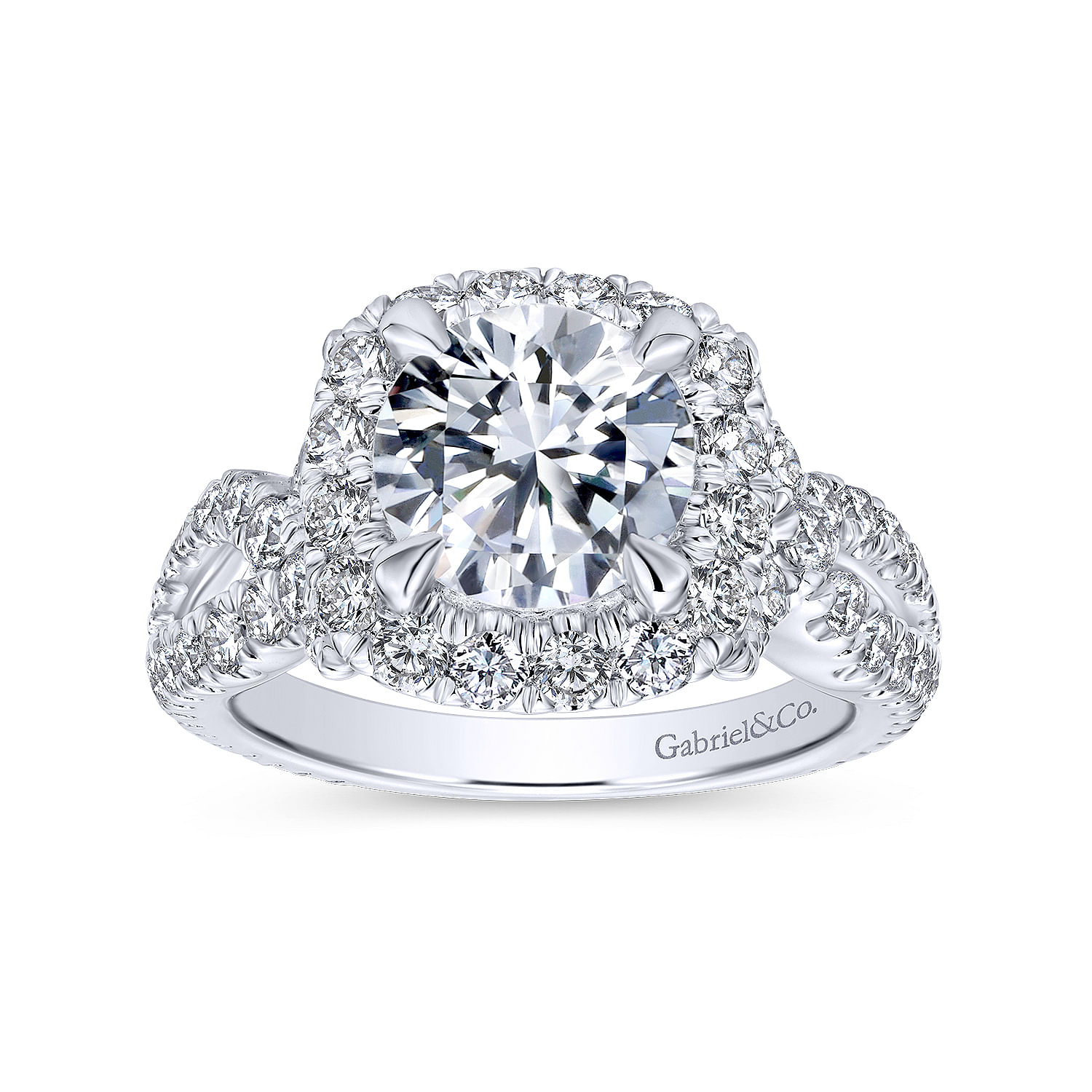 18k White Gold Diamond Halo Engagement Ring angle 5 18k White Gold Diamond Halo Engagement Ring angle 5