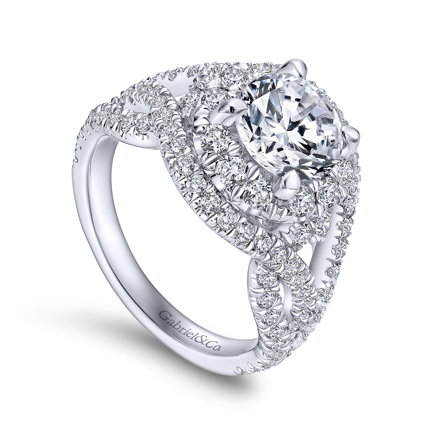 18k White Gold Diamond Halo Engagement Ring angle 3 18k White Gold Diamond Halo Engagement Ring angle 3