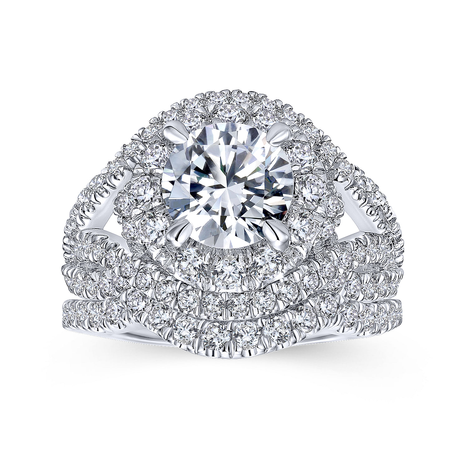 18k White Gold Diamond Halo Engagement Ring angle 4 18k White Gold Diamond Halo Engagement Ring angle 4