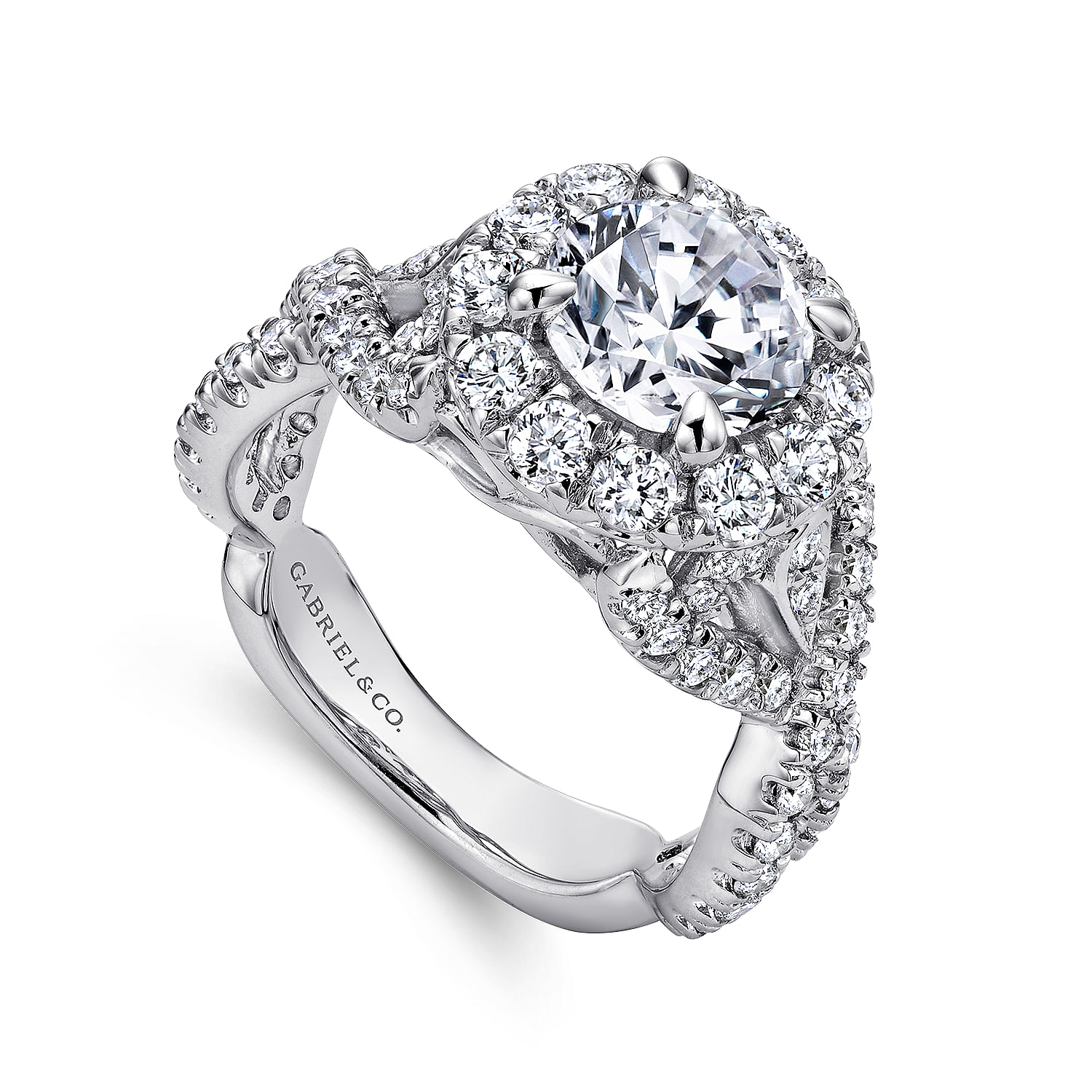 18k White Gold Diamond Halo Engagement Ring angle 3 18k White Gold Diamond Halo Engagement Ring angle 3