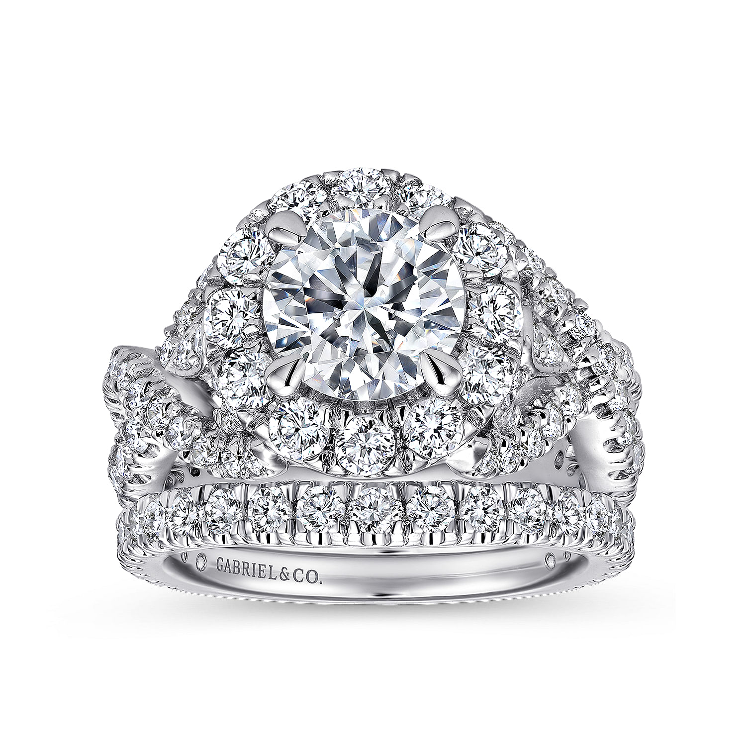 18k White Gold Diamond Halo Engagement Ring angle 4 18k White Gold Diamond Halo Engagement Ring angle 4