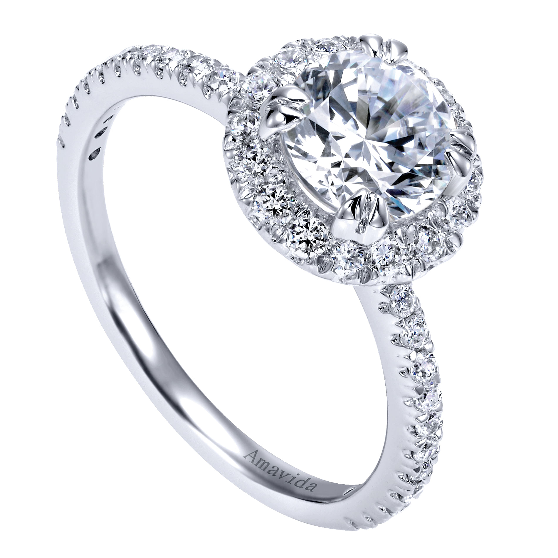 18k White Gold Diamond Halo Engagement Ring angle 3 18k White Gold Diamond Halo Engagement Ring angle 3