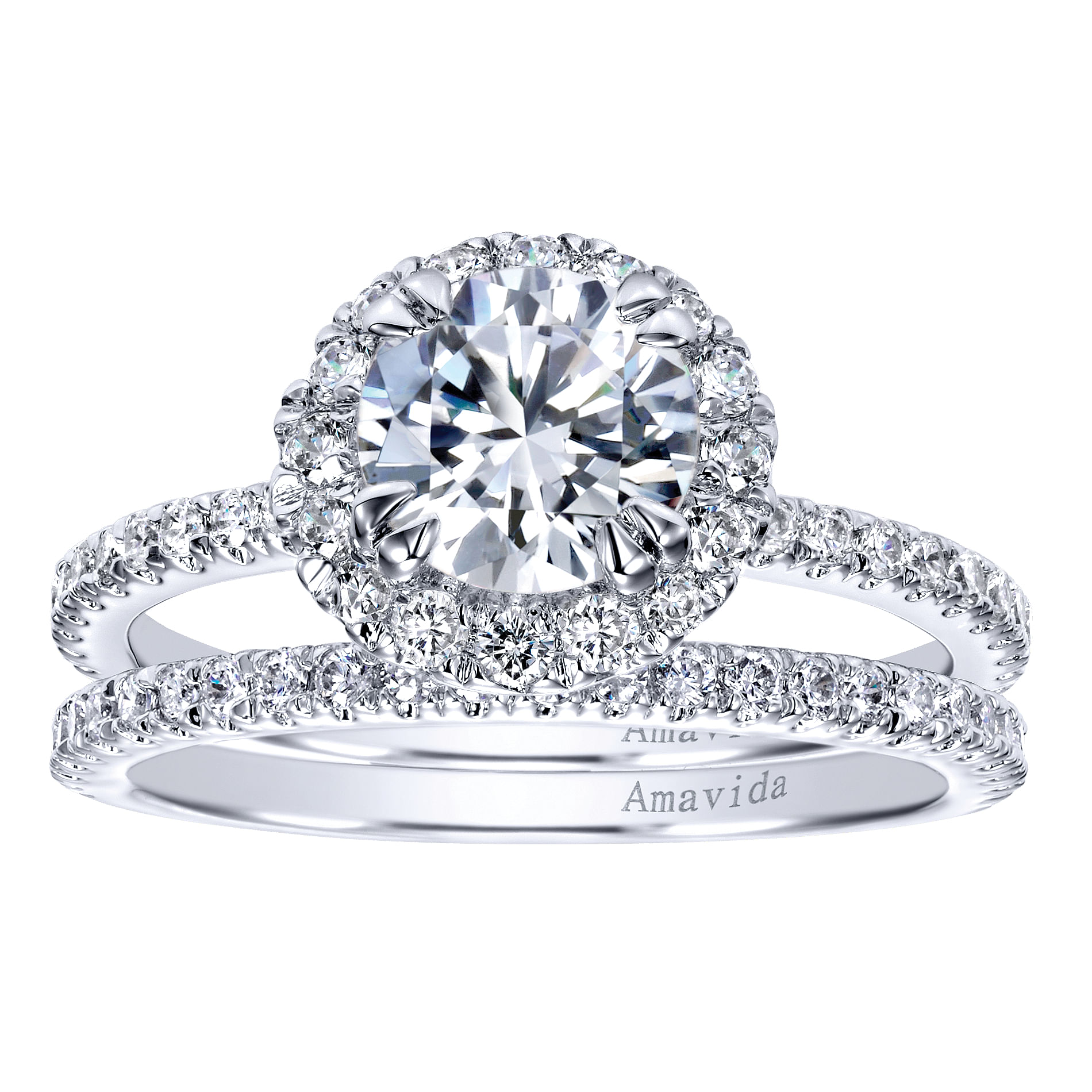 18k White Gold Diamond Halo Engagement Ring angle 4 18k White Gold Diamond Halo Engagement Ring angle 4