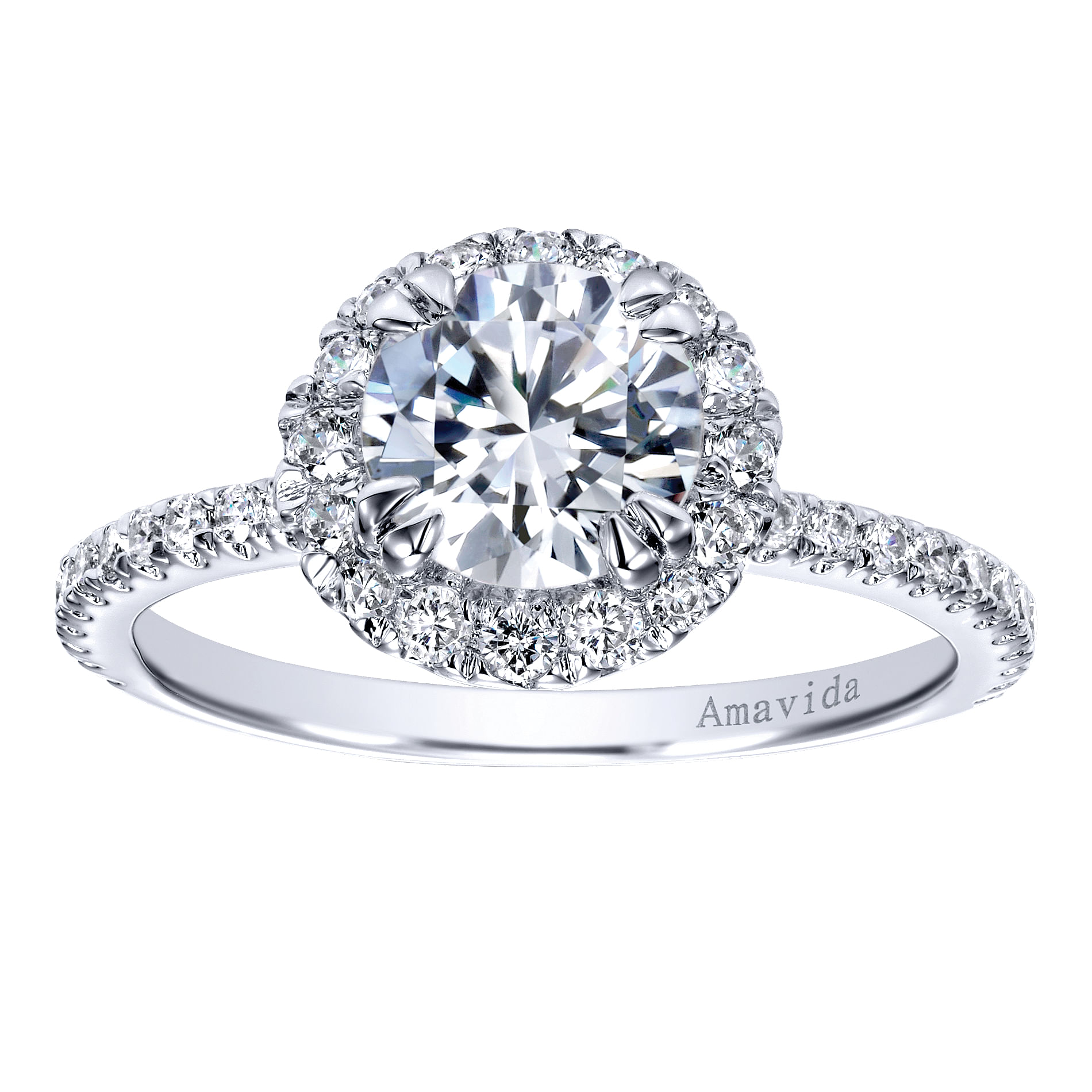 18k White Gold Diamond Halo Engagement Ring angle 5 18k White Gold Diamond Halo Engagement Ring angle 5