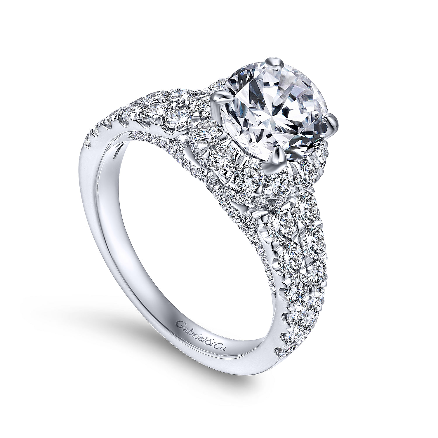 18k White Gold Diamond Halo Engagement Ring angle 3 18k White Gold Diamond Halo Engagement Ring angle 3