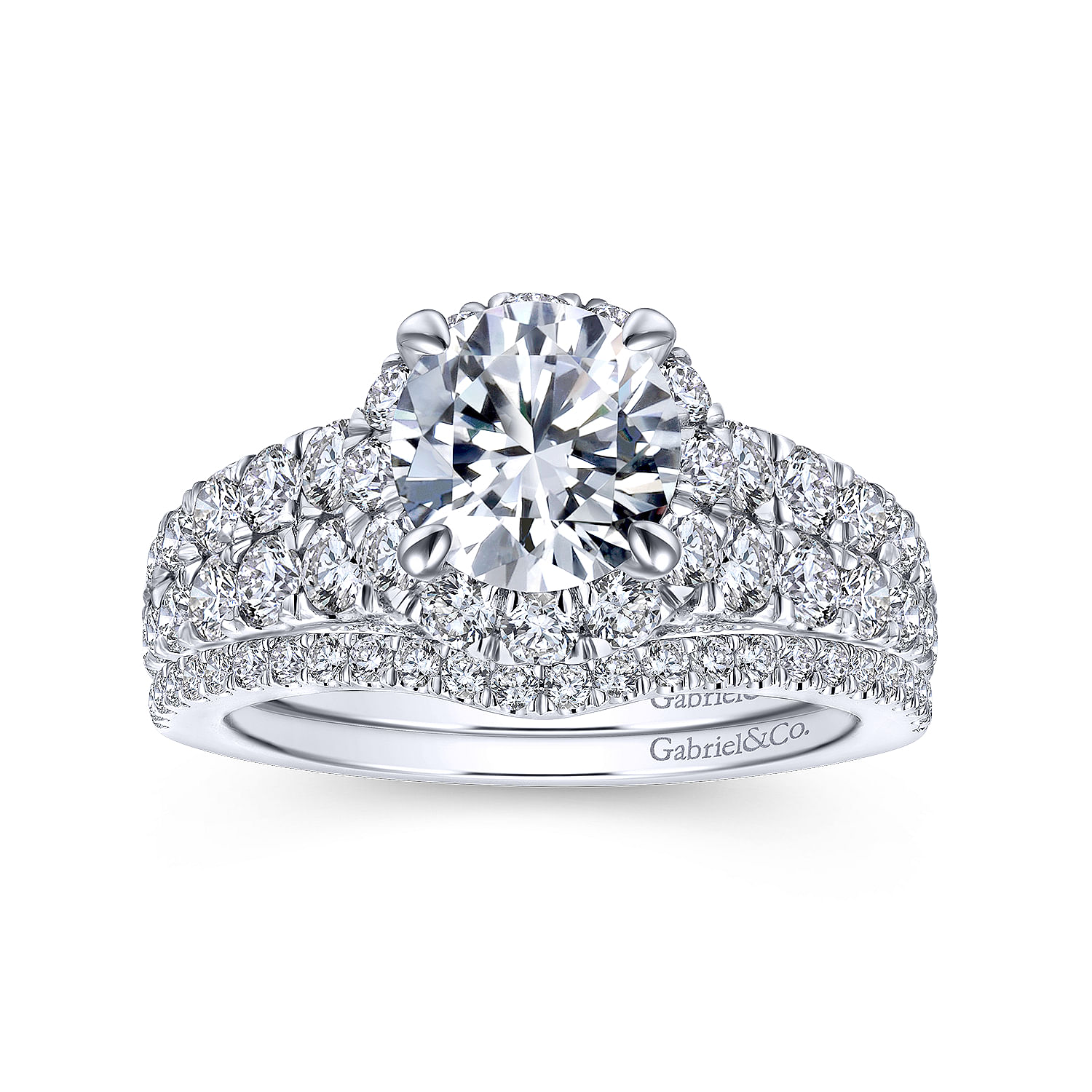 18k White Gold Diamond Halo Engagement Ring angle 4 18k White Gold Diamond Halo Engagement Ring angle 4
