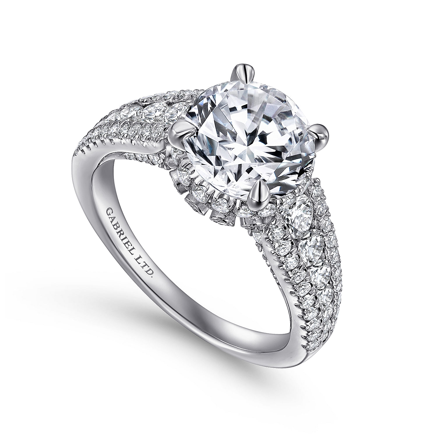 18k White Gold Diamond Halo Engagement Ring angle 3 18k White Gold Diamond Halo Engagement Ring angle 3