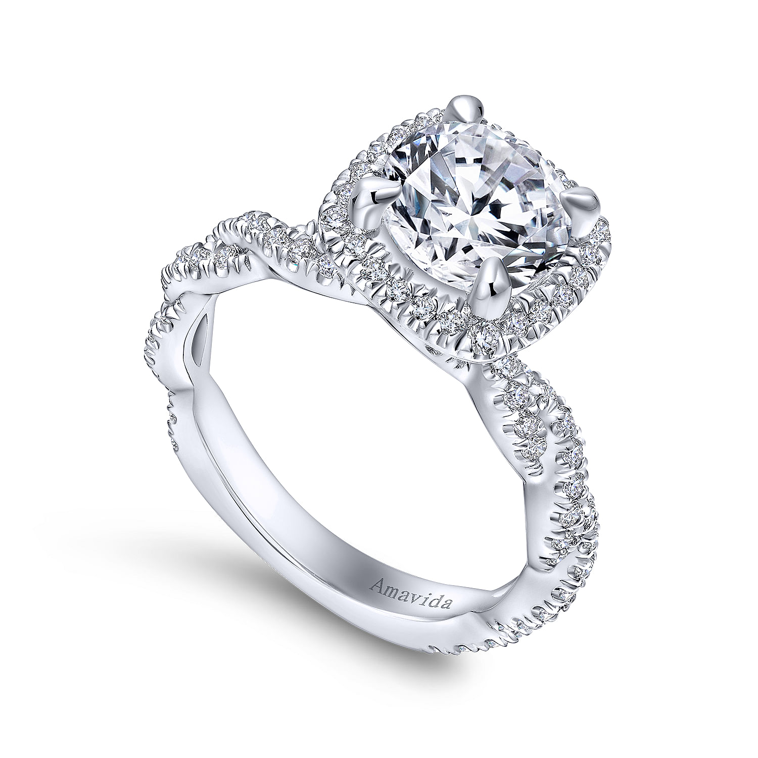 18k White Gold Diamond Halo Engagement Ring angle 3 18k White Gold Diamond Halo Engagement Ring angle 3