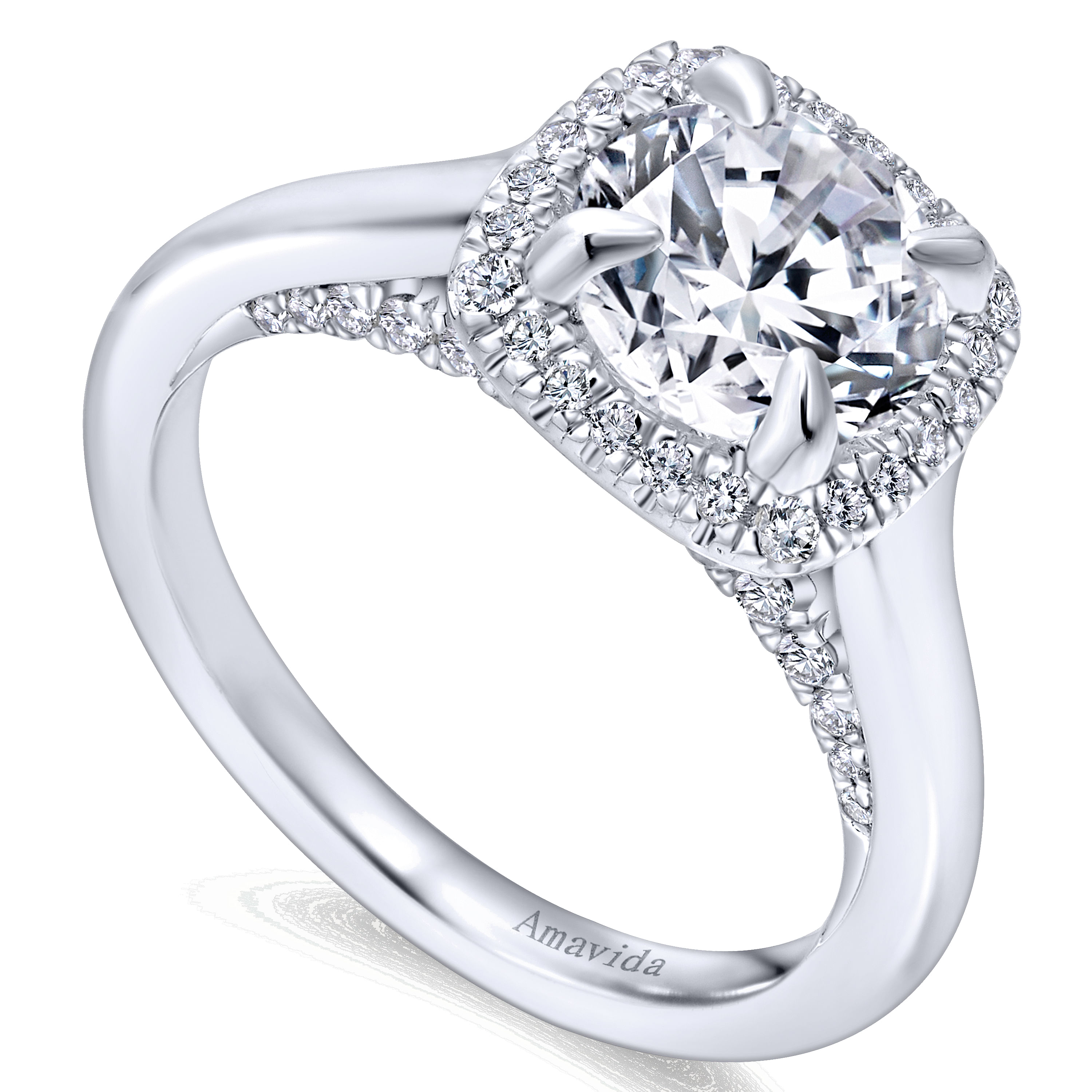 18k White Gold Diamond Halo Engagement Ring angle 3 18k White Gold Diamond Halo Engagement Ring angle 3