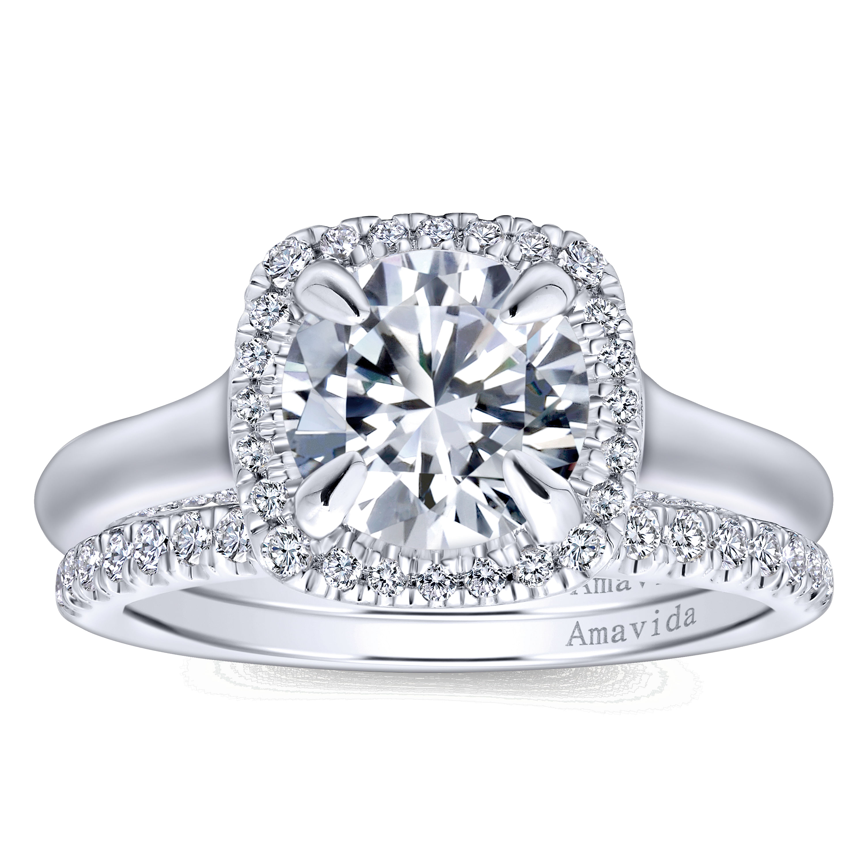 18k White Gold Diamond Halo Engagement Ring angle 4 18k White Gold Diamond Halo Engagement Ring angle 4