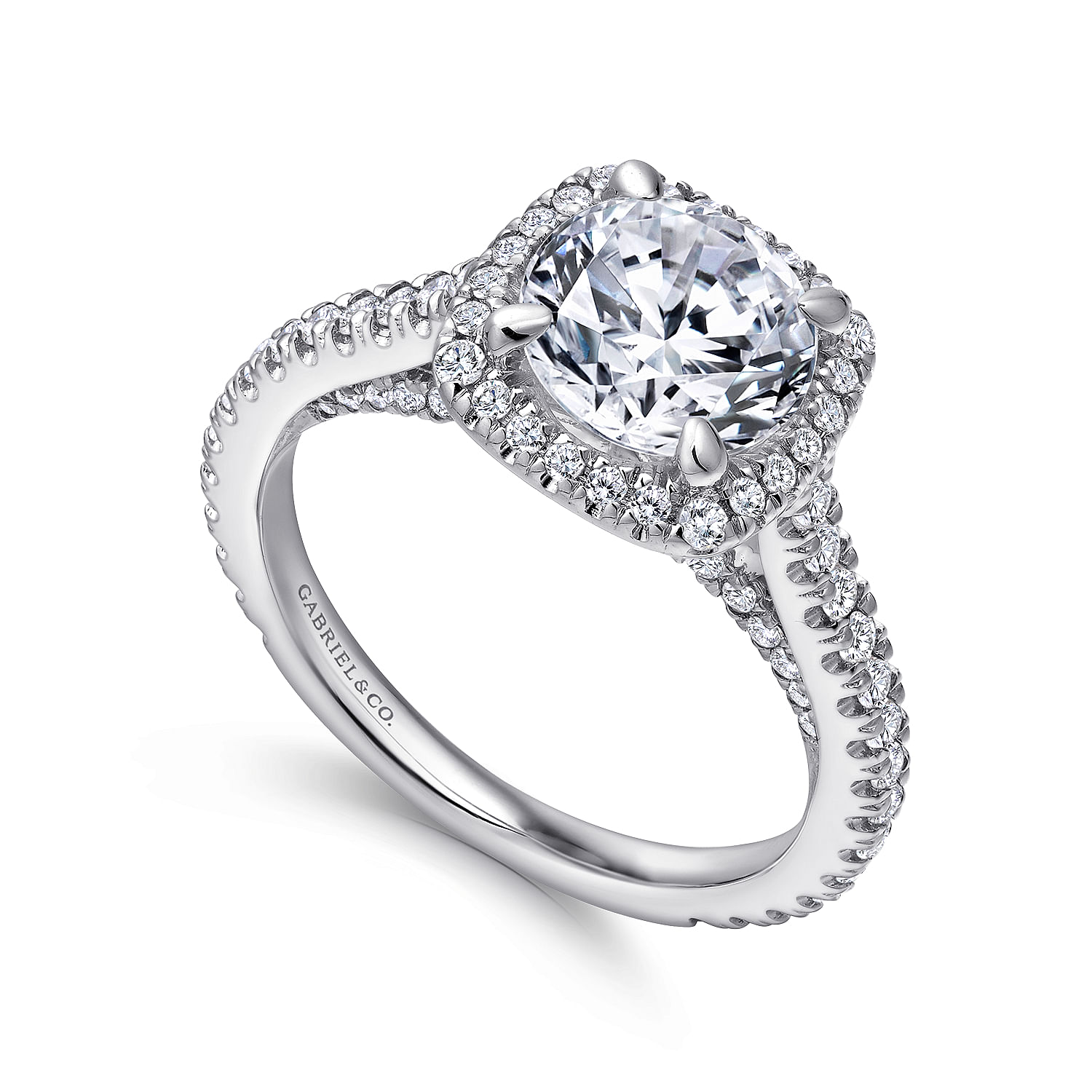 18k White Gold Diamond Halo Engagement Ring angle 3 18k White Gold Diamond Halo Engagement Ring angle 3