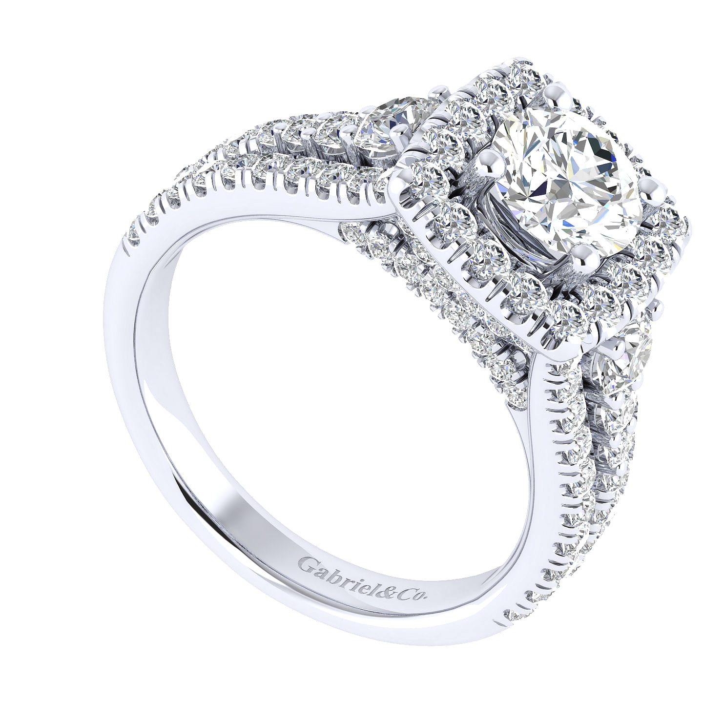 18k White Gold Diamond Halo Engagement Ring angle 3 18k White Gold Diamond Halo Engagement Ring angle 3