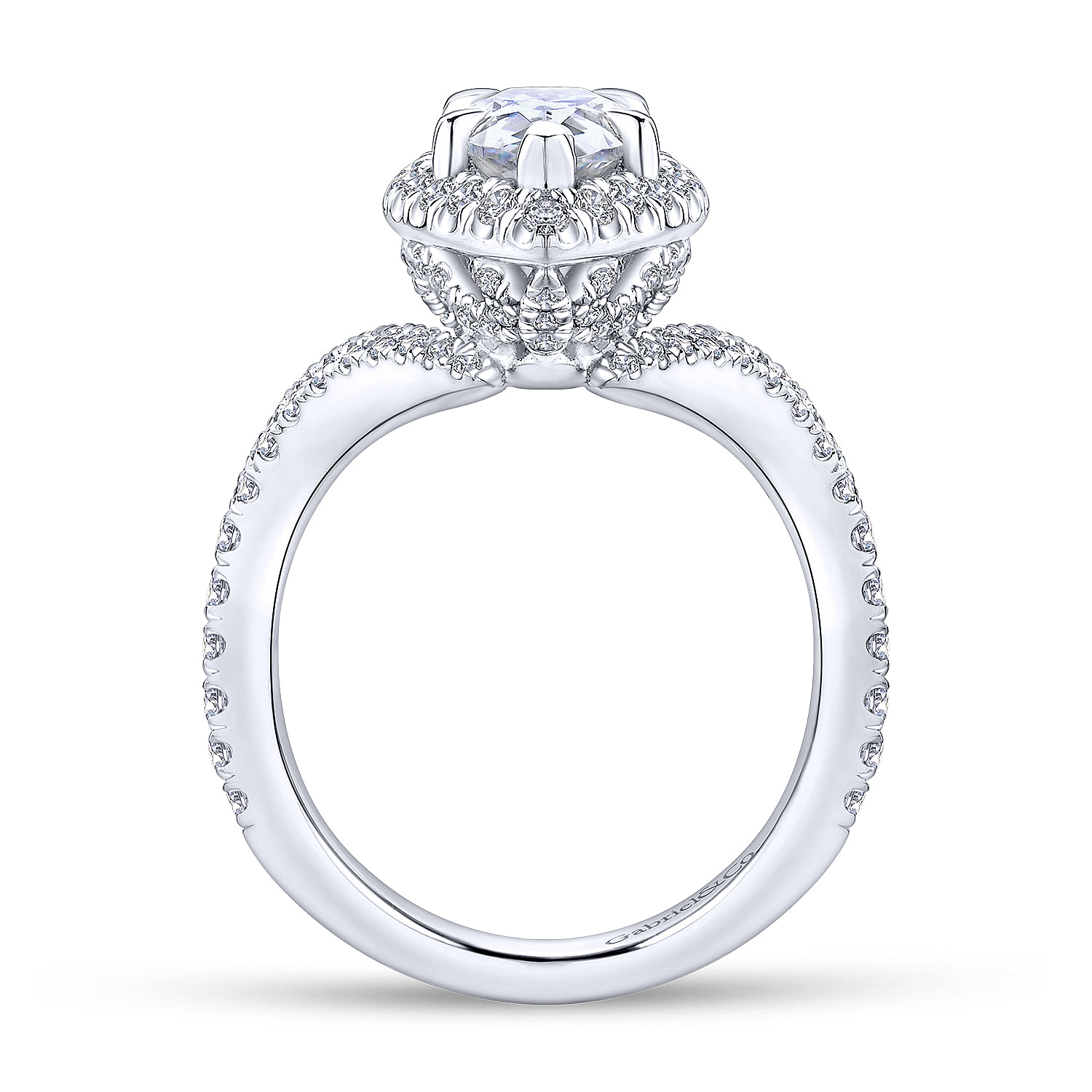 18k White Gold Diamond Halo Engagement Ring angle 2 18k White Gold Diamond Halo Engagement Ring angle 2