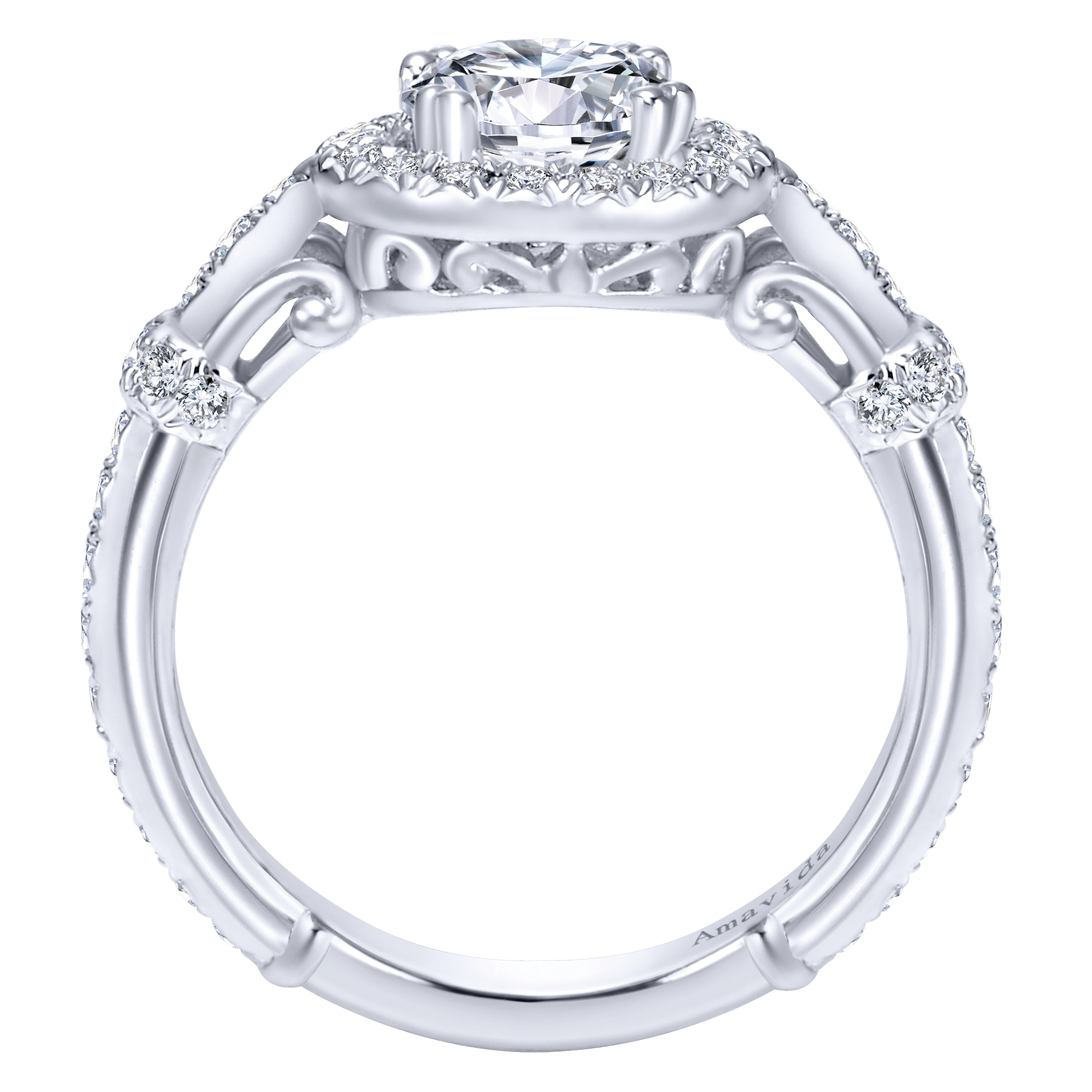 18k White Gold Diamond Halo Engagement Ring angle 2 18k White Gold Diamond Halo Engagement Ring angle 2