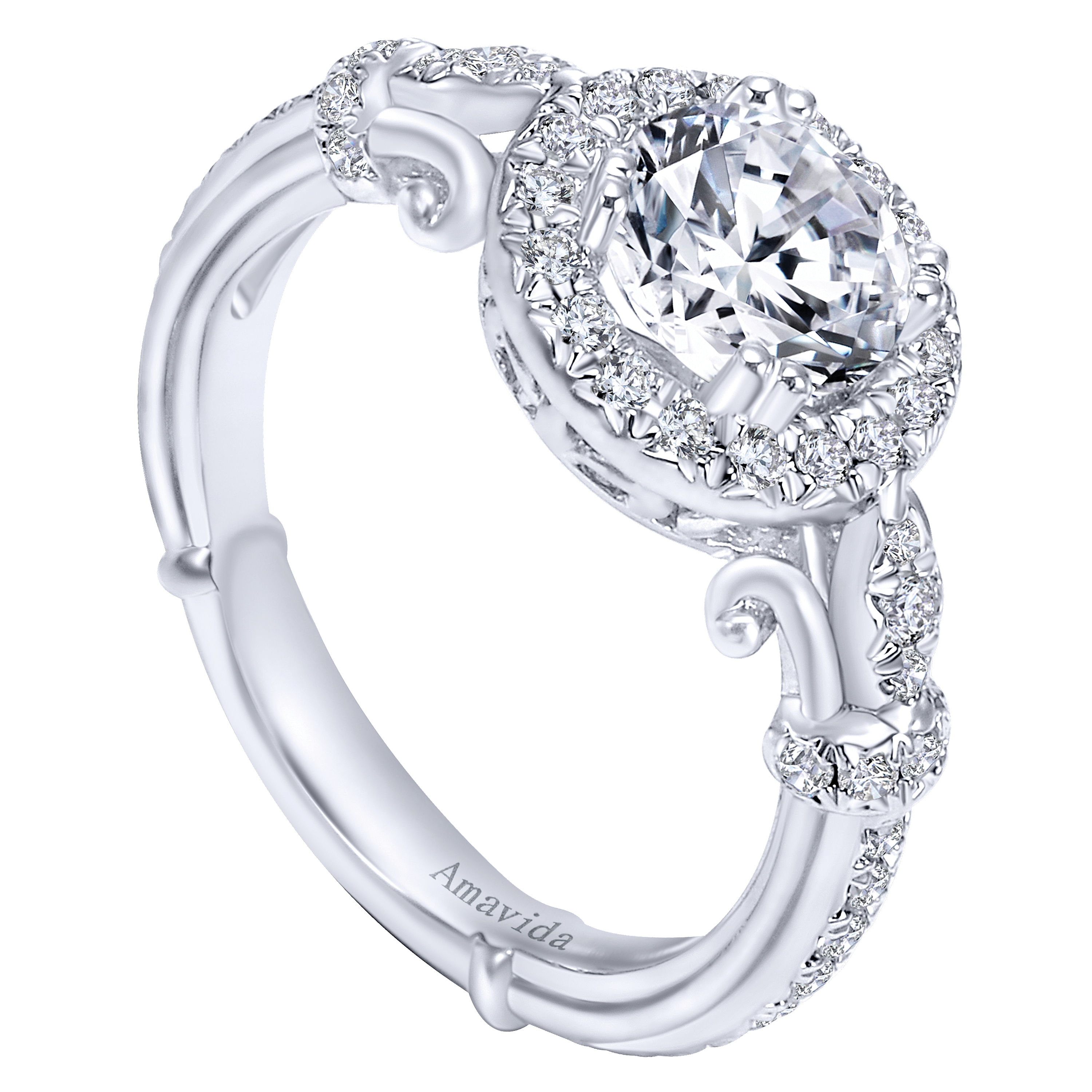 18k White Gold Diamond Halo Engagement Ring angle 3 18k White Gold Diamond Halo Engagement Ring angle 3
