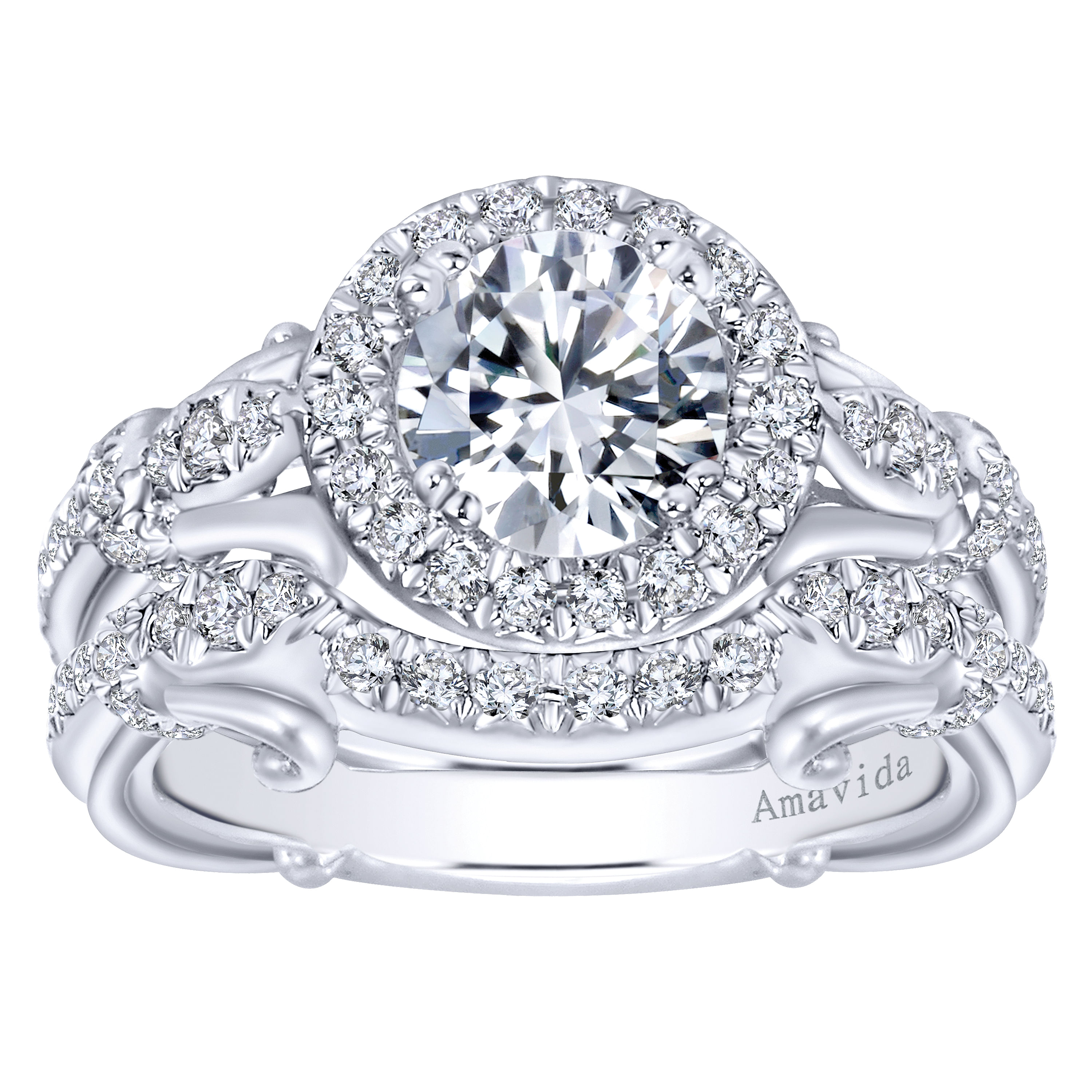 18k White Gold Diamond Halo Engagement Ring angle 4 18k White Gold Diamond Halo Engagement Ring angle 4