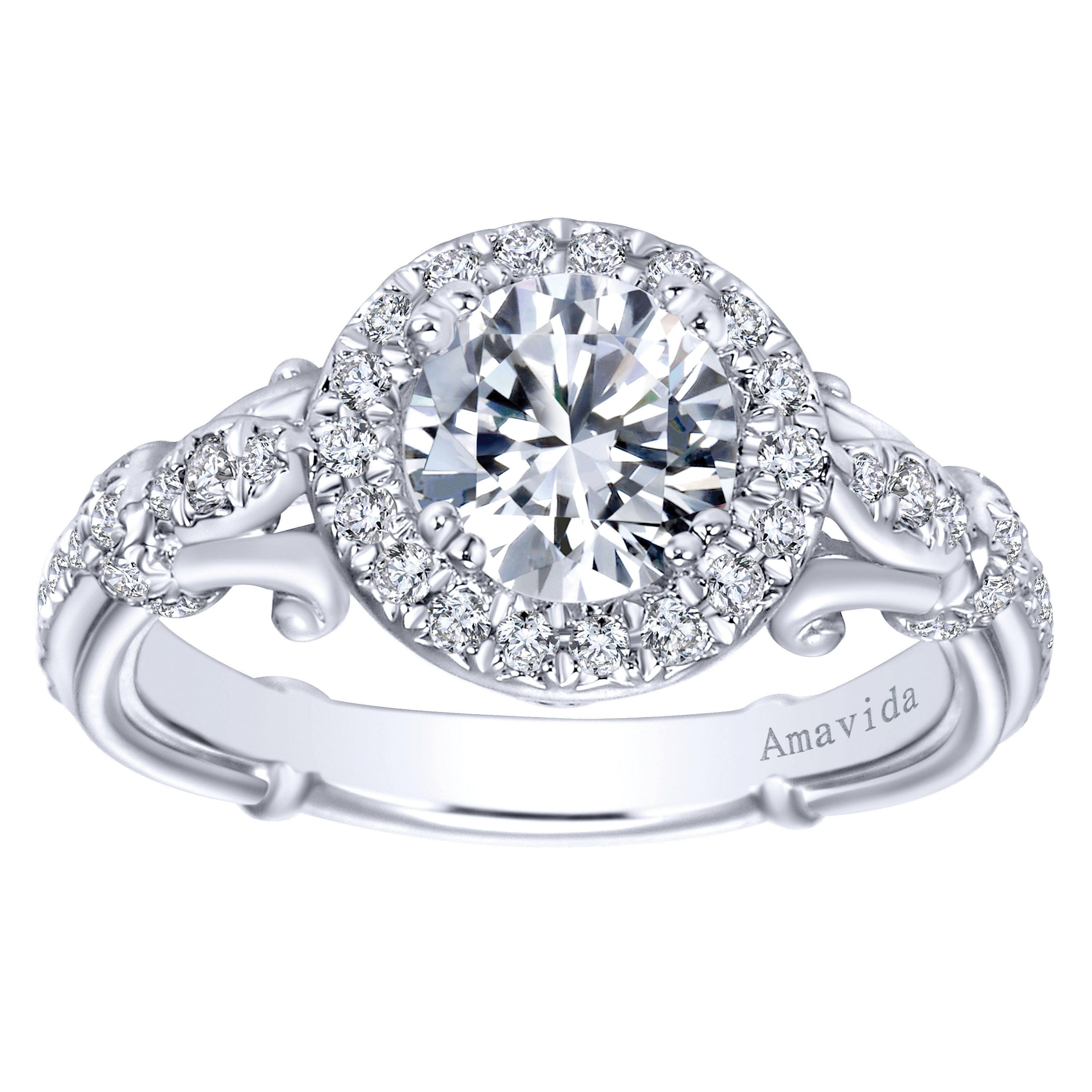 18k White Gold Diamond Halo Engagement Ring angle 5 18k White Gold Diamond Halo Engagement Ring angle 5