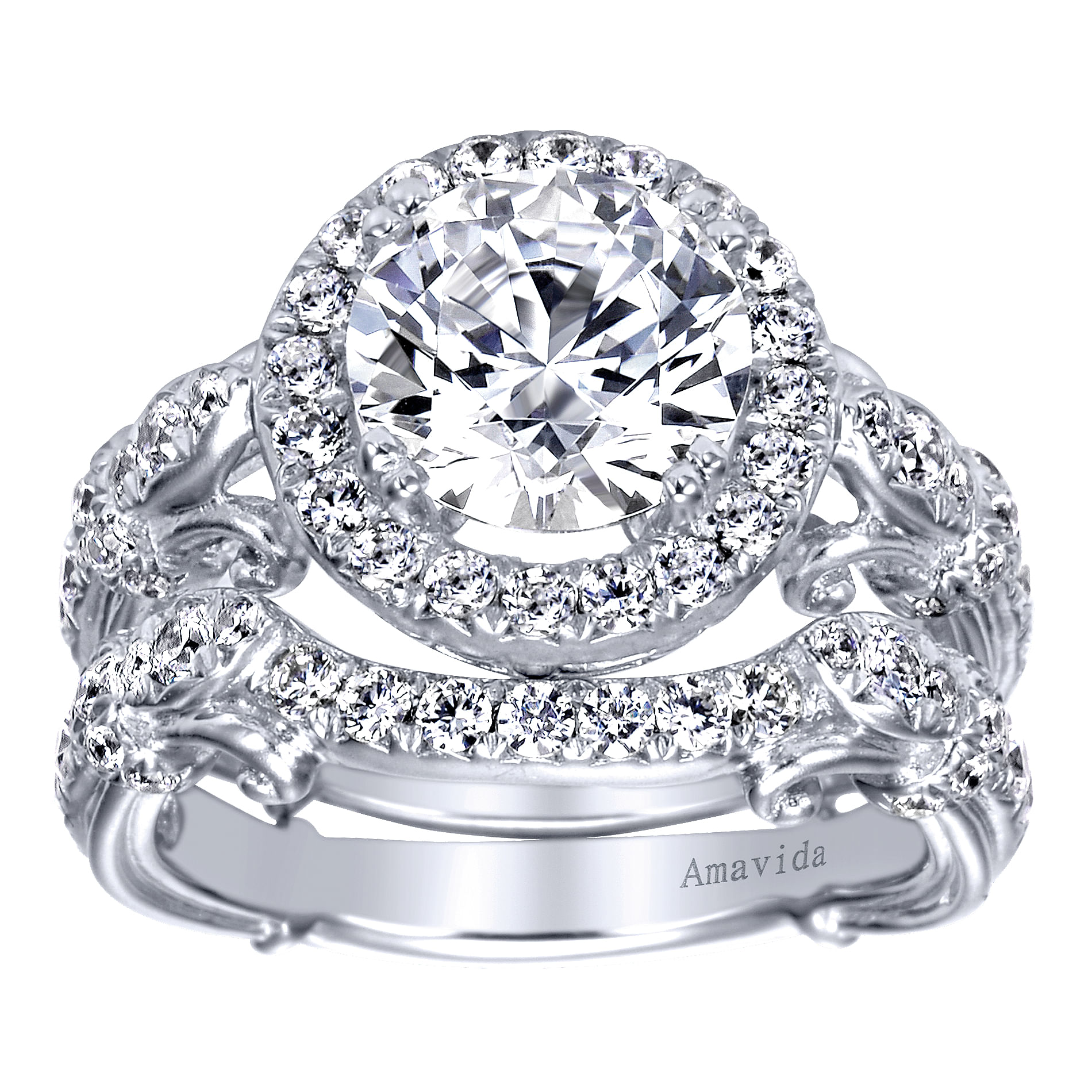 18k White Gold Diamond Halo Engagement Ring angle 4 18k White Gold Diamond Halo Engagement Ring angle 4