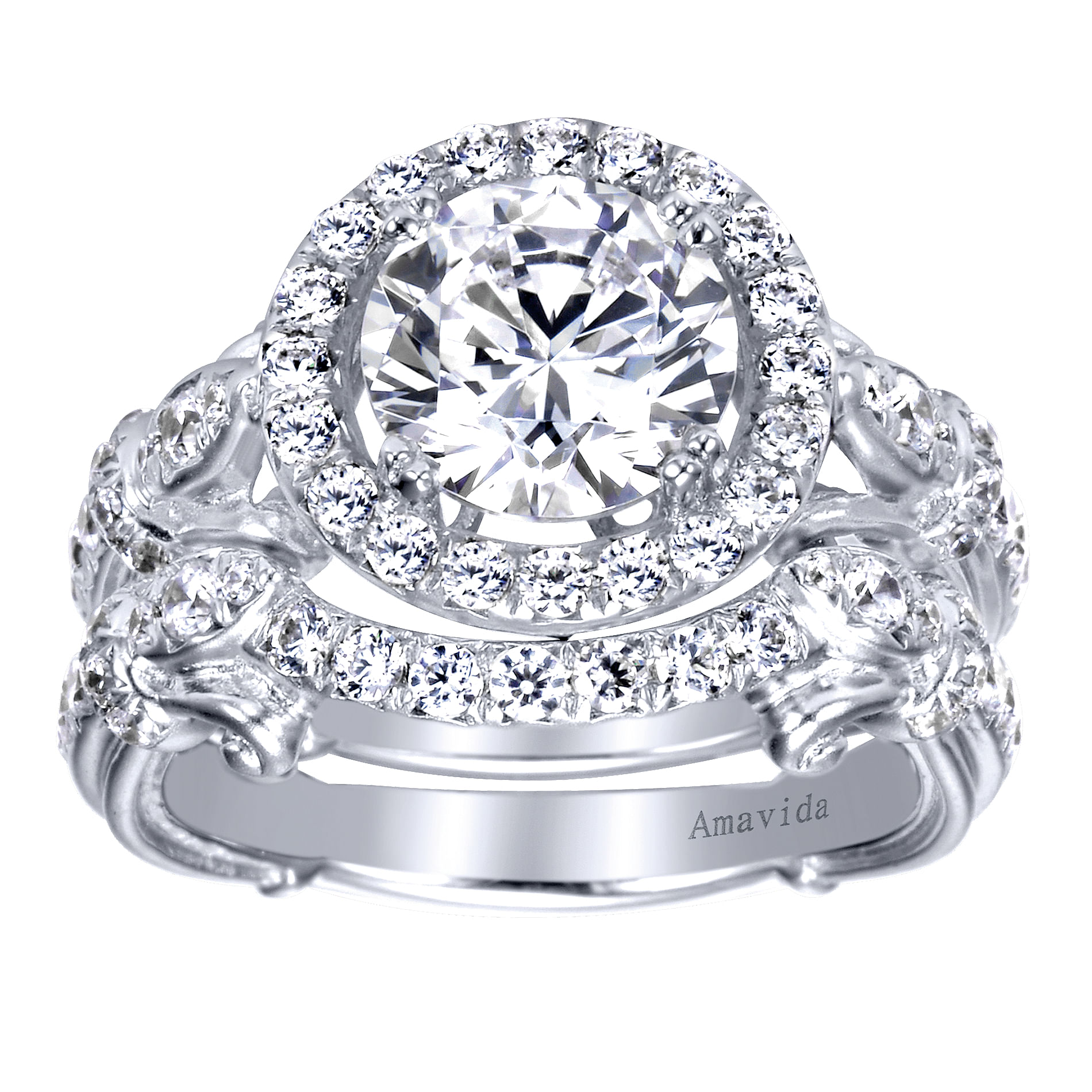 18k White Gold Diamond Halo Engagement Ring angle 4 18k White Gold Diamond Halo Engagement Ring angle 4