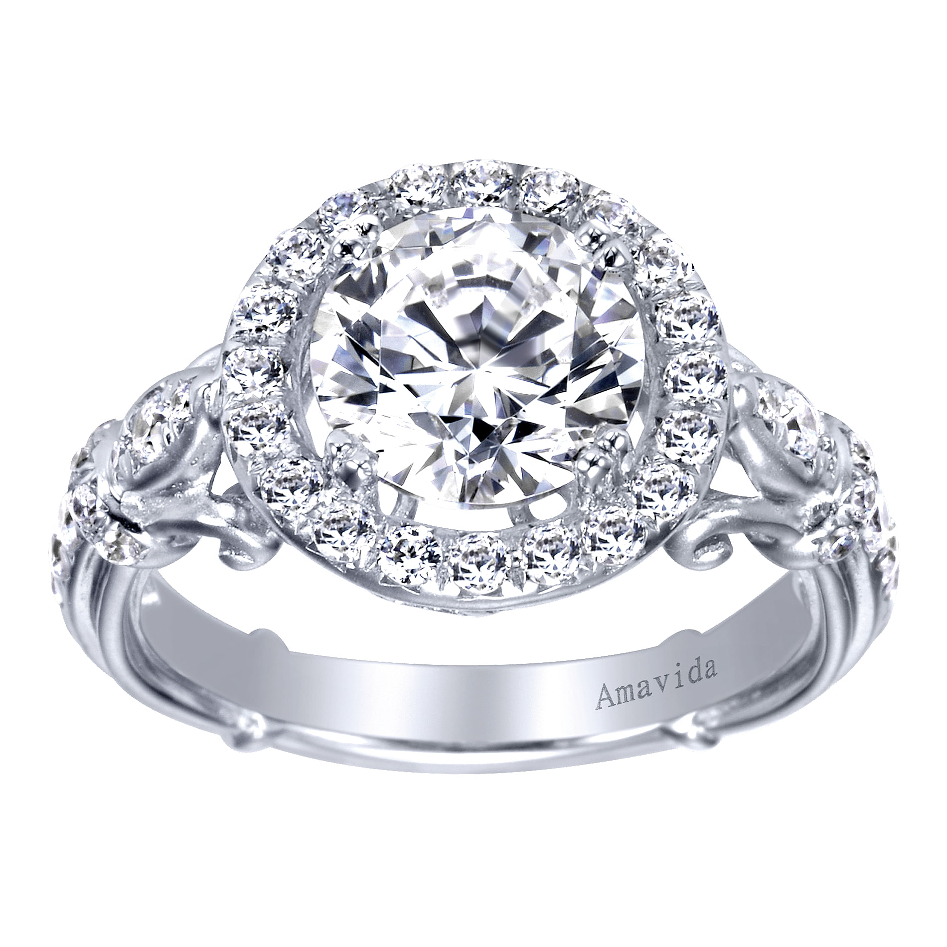 18k White Gold Diamond Halo Engagement Ring angle 5 18k White Gold Diamond Halo Engagement Ring angle 5