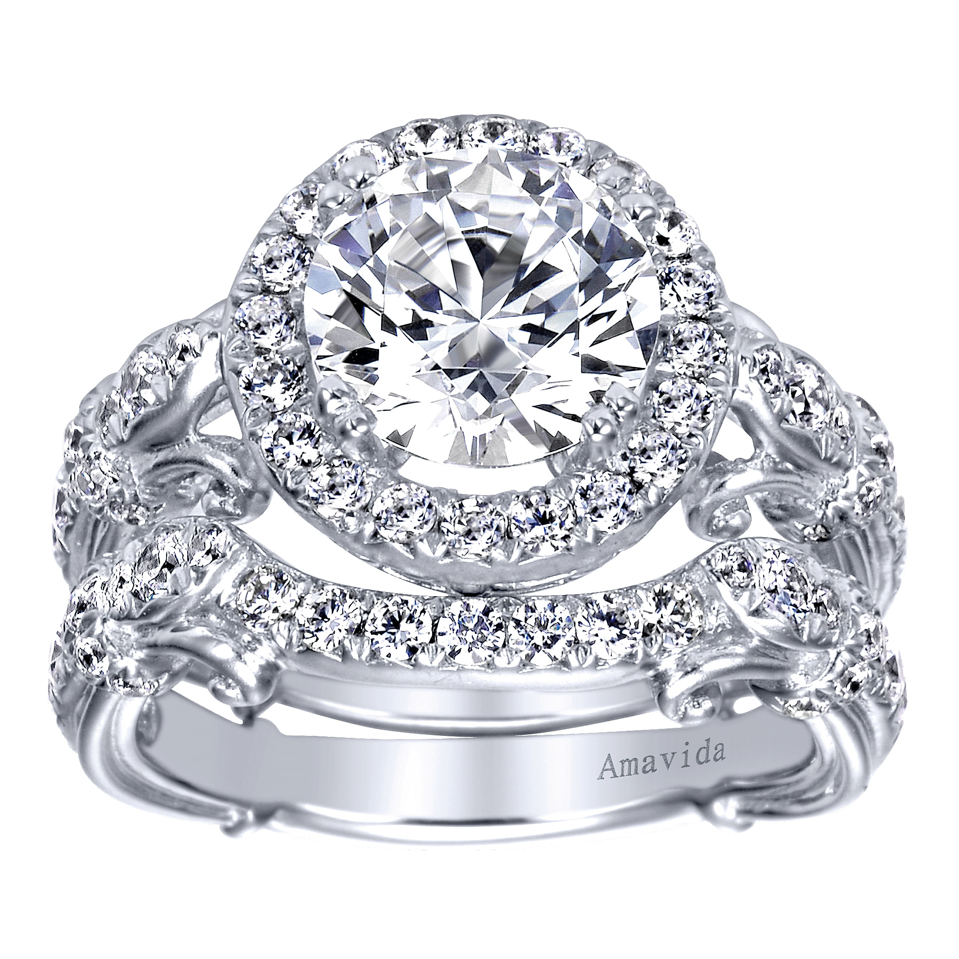 18k White Gold Diamond Halo Engagement Ring angle 4 18k White Gold Diamond Halo Engagement Ring angle 4