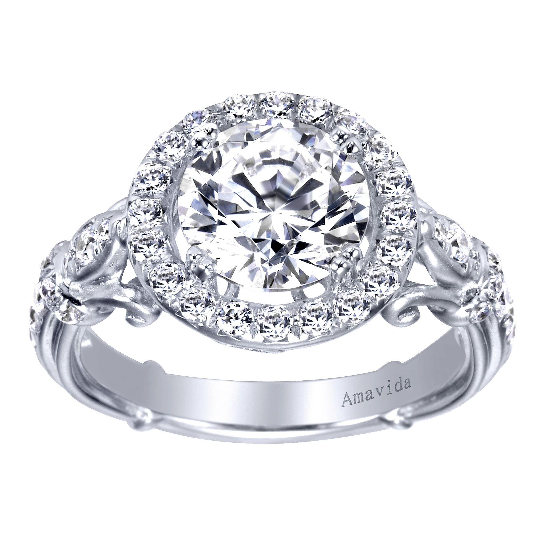 18k White Gold Diamond Halo Engagement Ring angle 5 18k White Gold Diamond Halo Engagement Ring angle 5