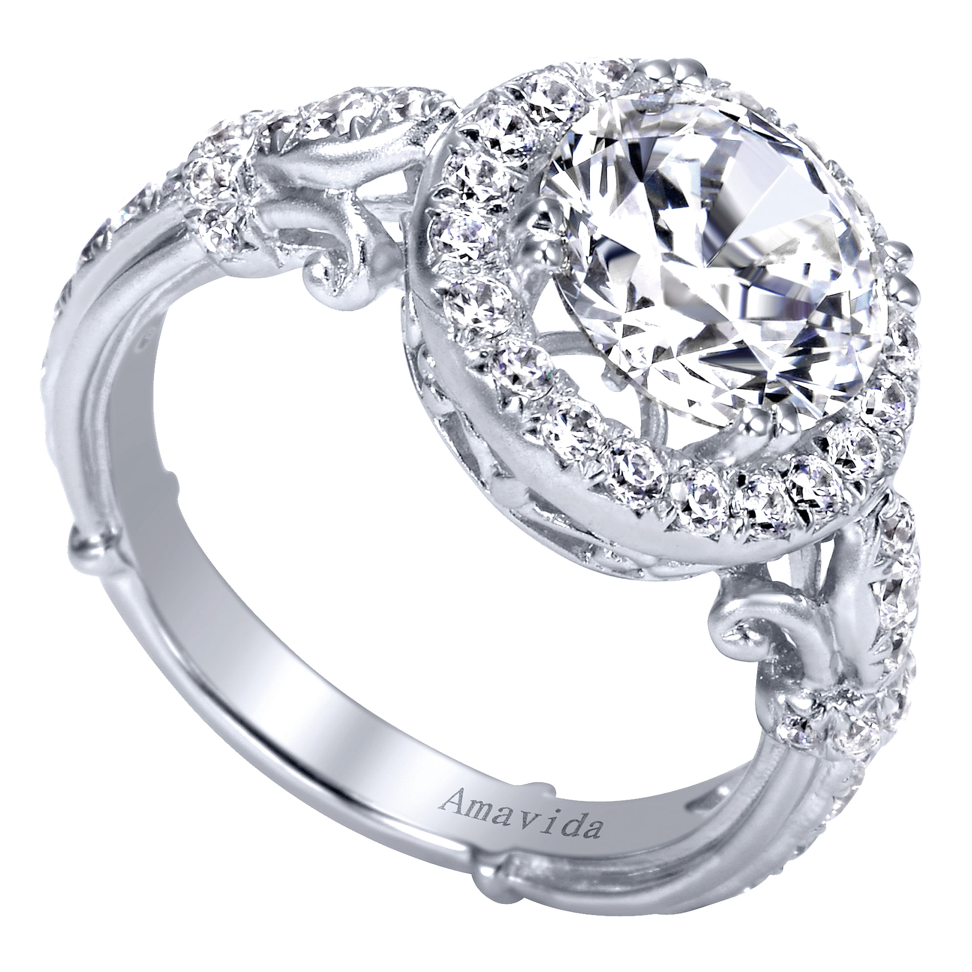 18k White Gold Diamond Halo Engagement Ring angle 3 18k White Gold Diamond Halo Engagement Ring angle 3