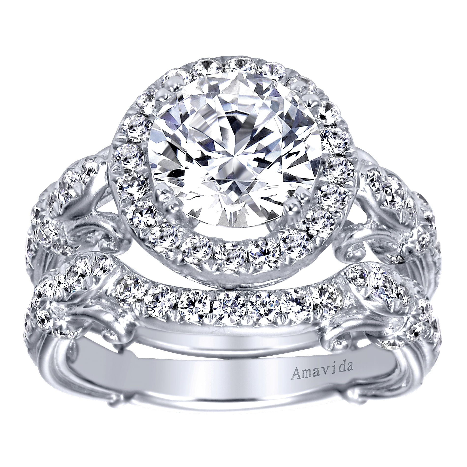 18k White Gold Diamond Halo Engagement Ring angle 4 18k White Gold Diamond Halo Engagement Ring angle 4