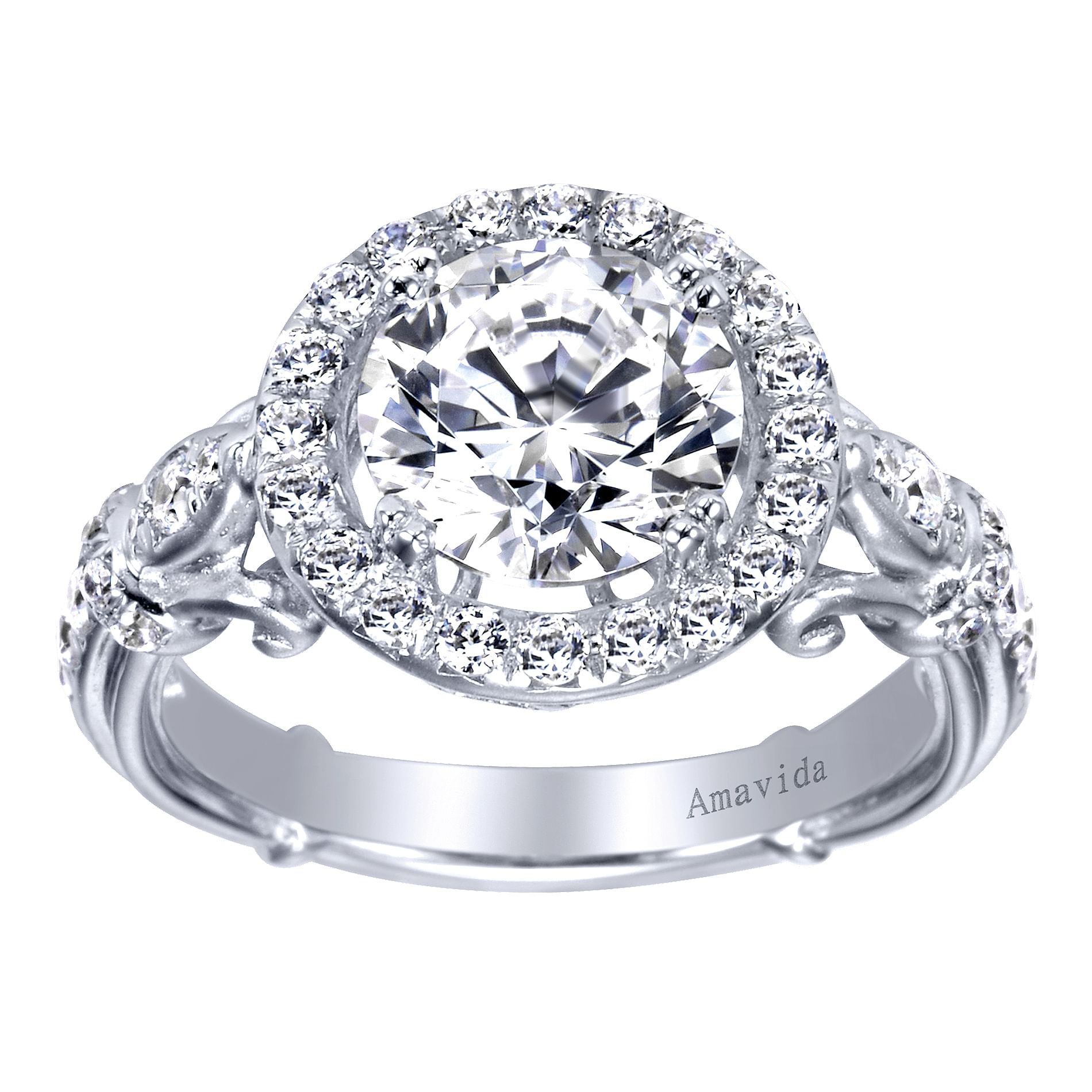 18k White Gold Diamond Halo Engagement Ring angle 5 18k White Gold Diamond Halo Engagement Ring angle 5