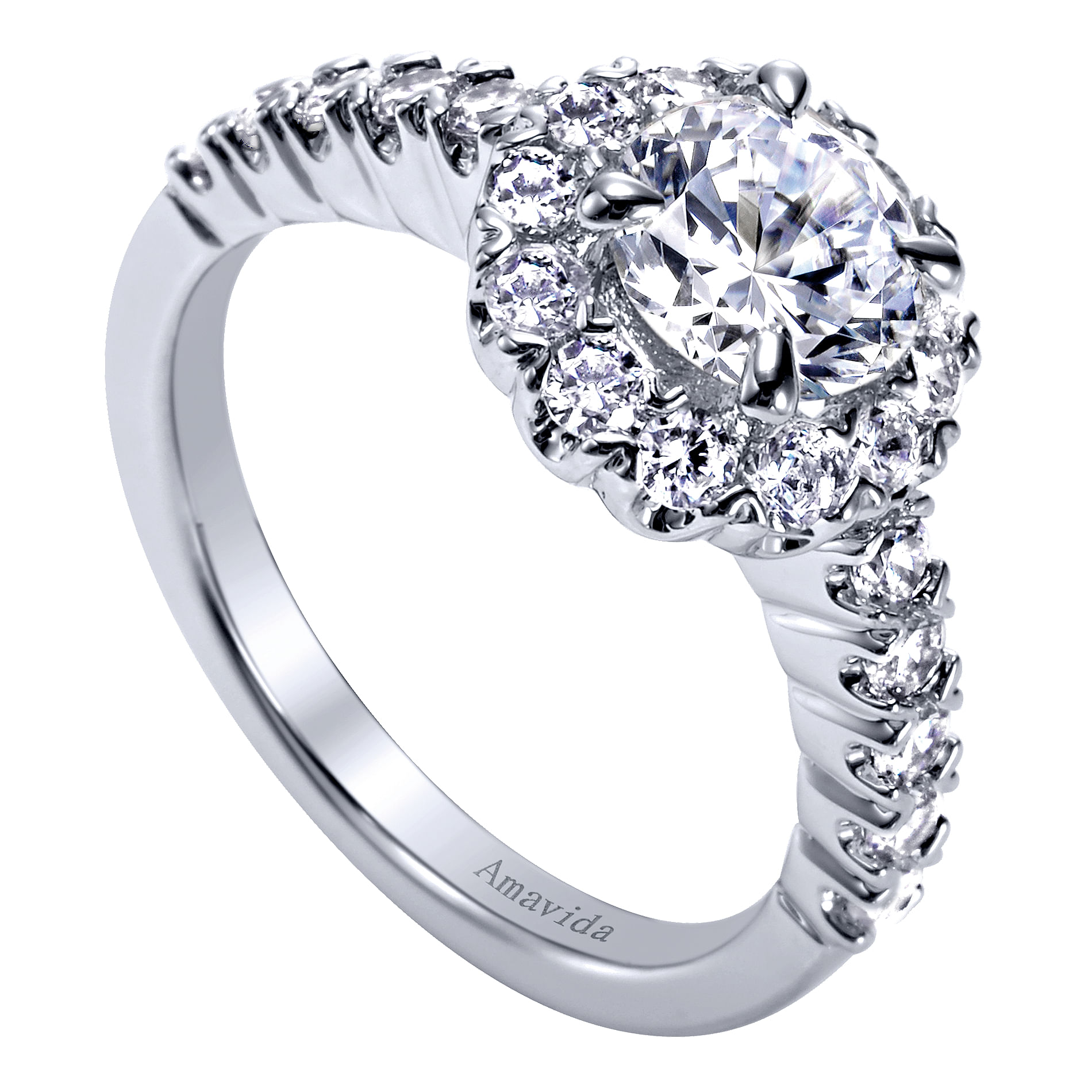 18k White Gold Diamond Halo Engagement Ring angle 3 18k White Gold Diamond Halo Engagement Ring angle 3