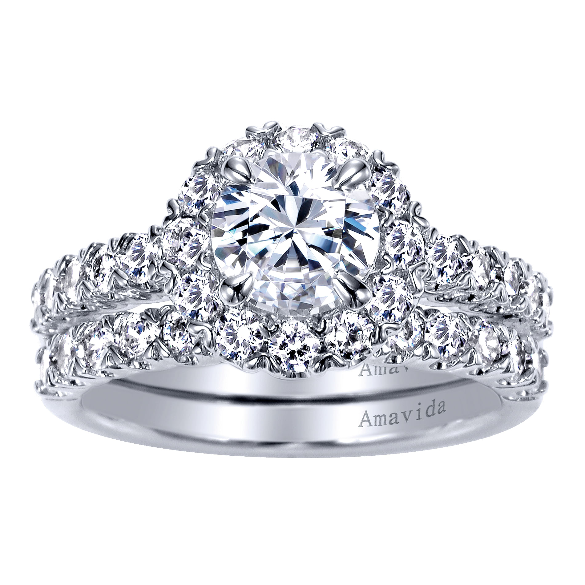 18k White Gold Diamond Halo Engagement Ring angle 4 18k White Gold Diamond Halo Engagement Ring angle 4