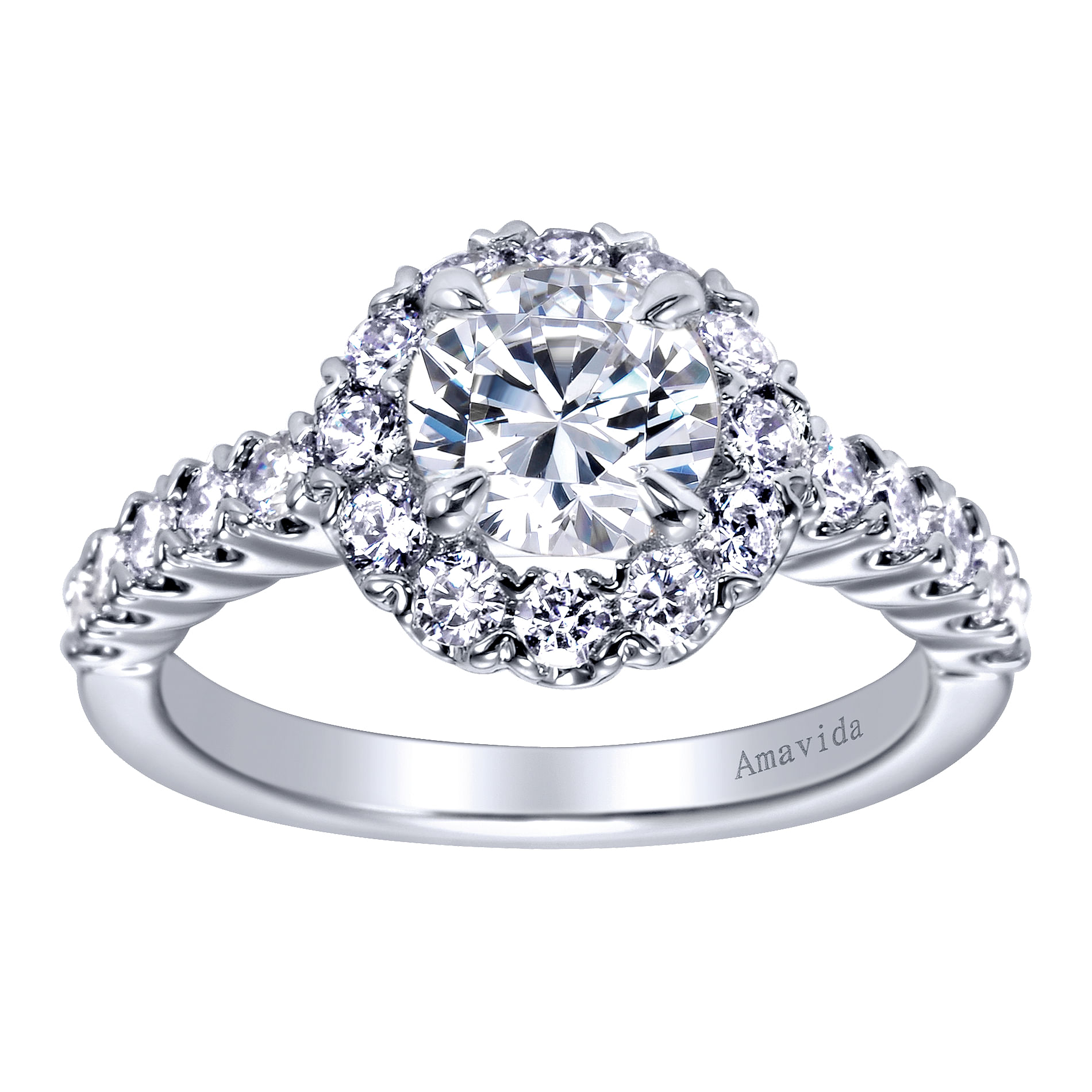 18k White Gold Diamond Halo Engagement Ring angle 5 18k White Gold Diamond Halo Engagement Ring angle 5