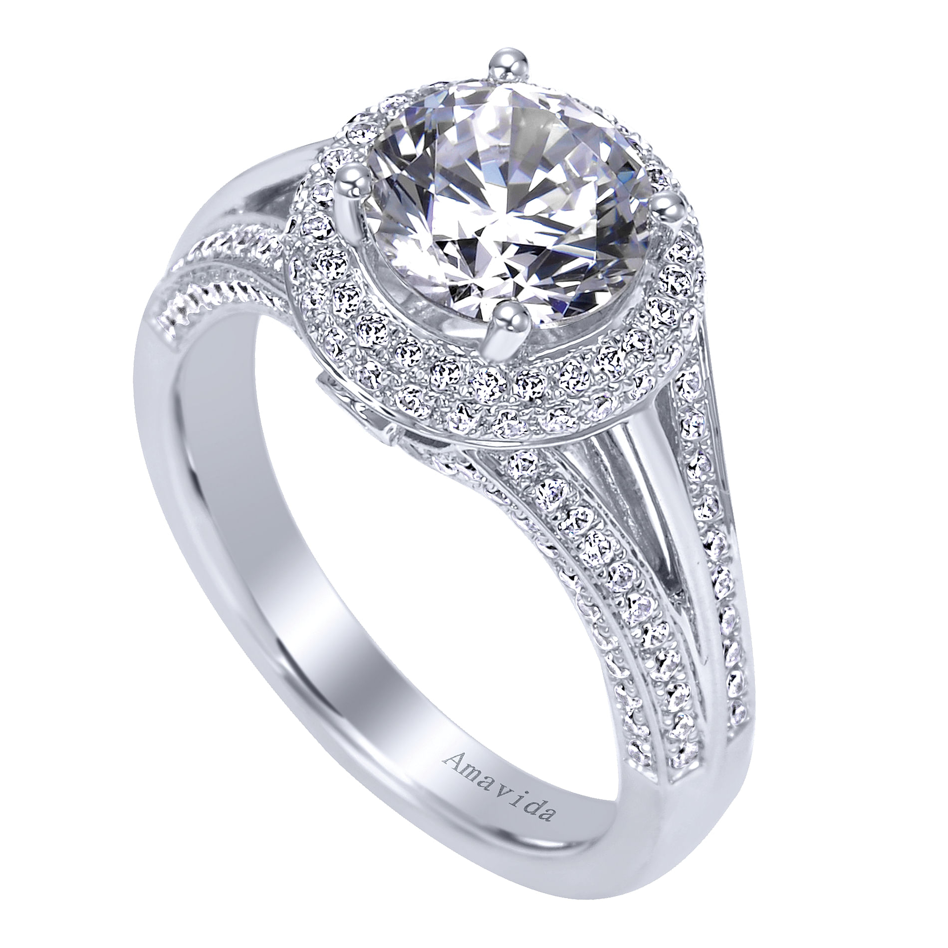 18k White Gold Diamond Halo Engagement Ring angle 3 18k White Gold Diamond Halo Engagement Ring angle 3