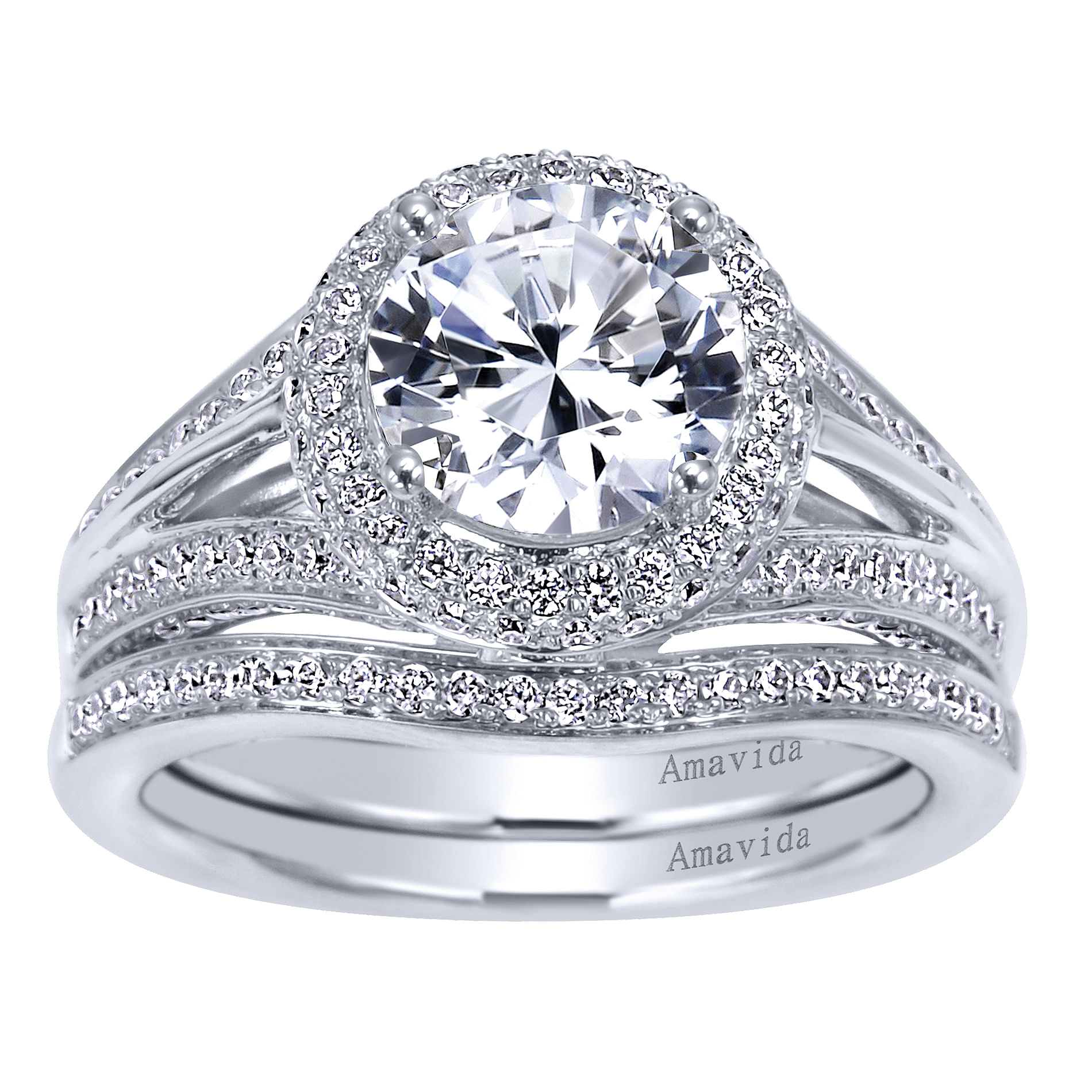 18k White Gold Diamond Halo Engagement Ring angle 4 18k White Gold Diamond Halo Engagement Ring angle 4