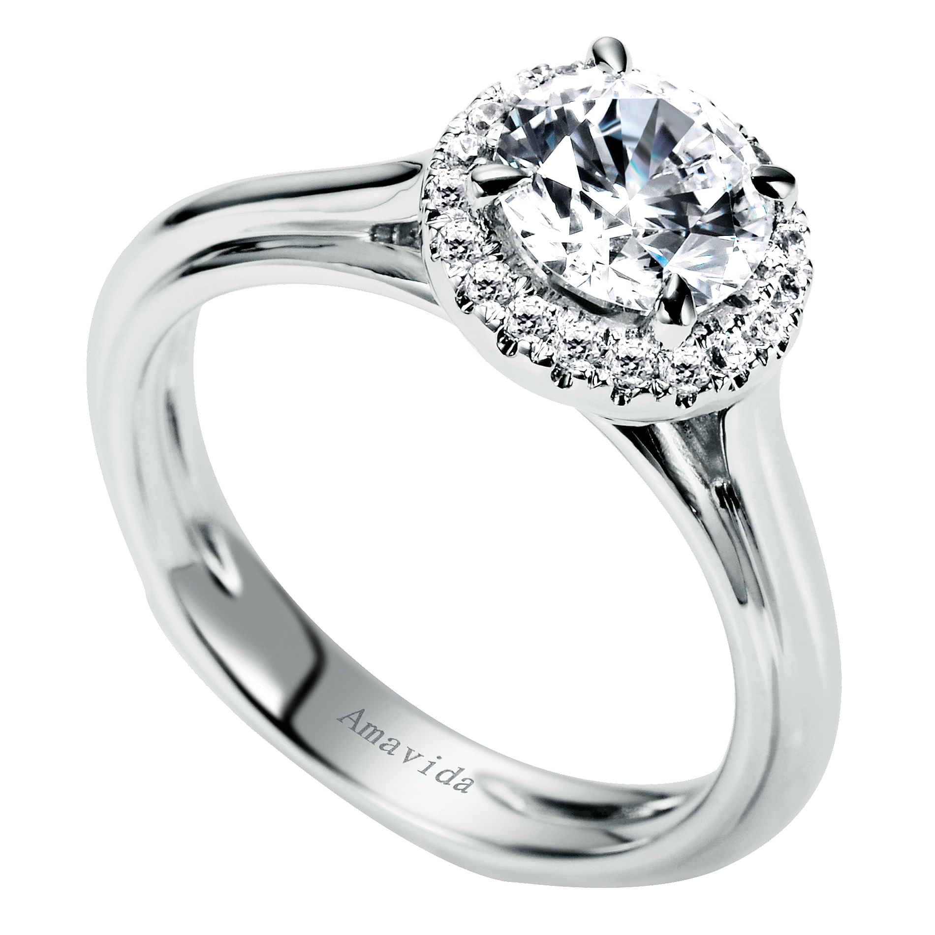 18k White Gold Diamond Halo Engagement Ring angle 3 18k White Gold Diamond Halo Engagement Ring angle 3