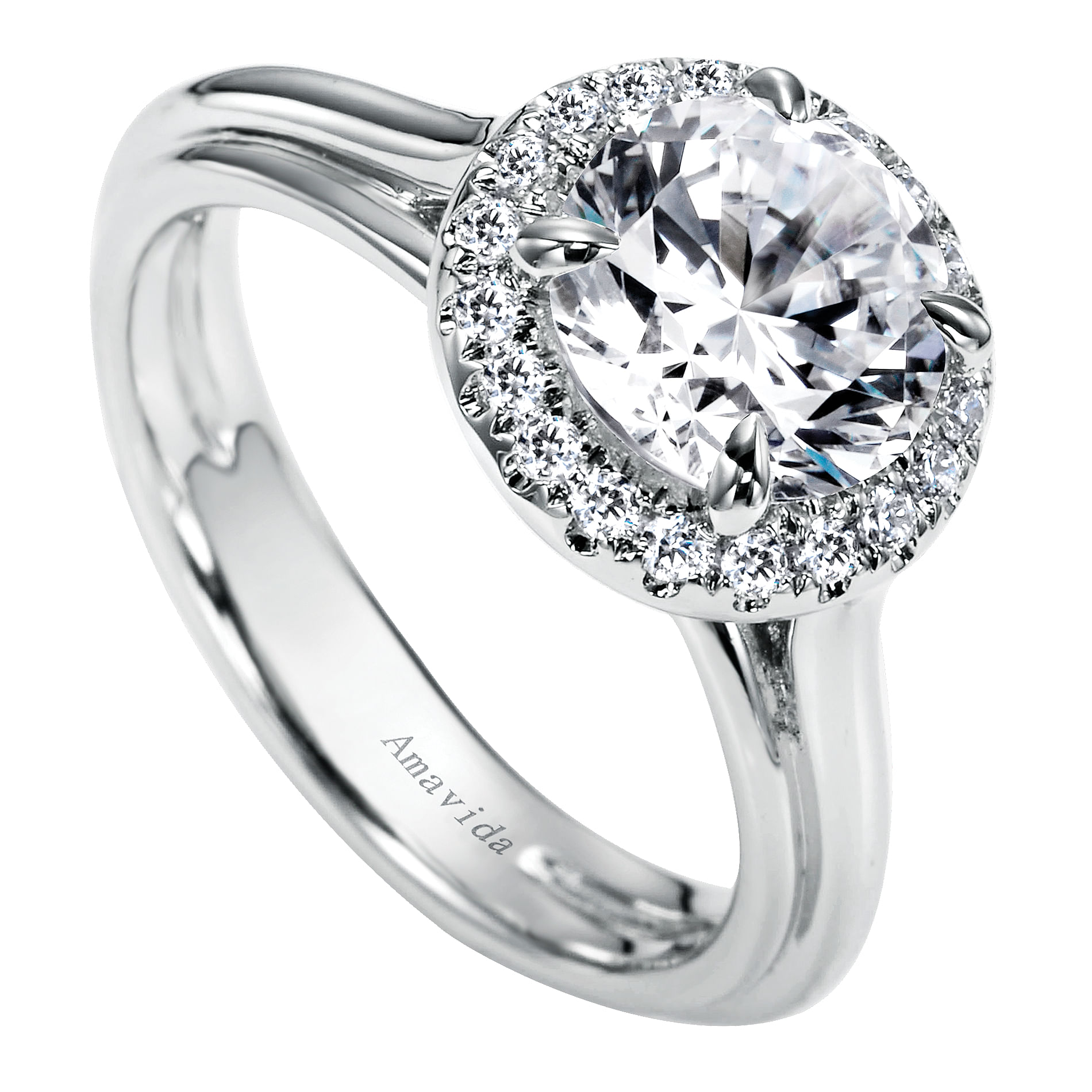 18k White Gold Diamond Halo Engagement Ring angle 3 18k White Gold Diamond Halo Engagement Ring angle 3