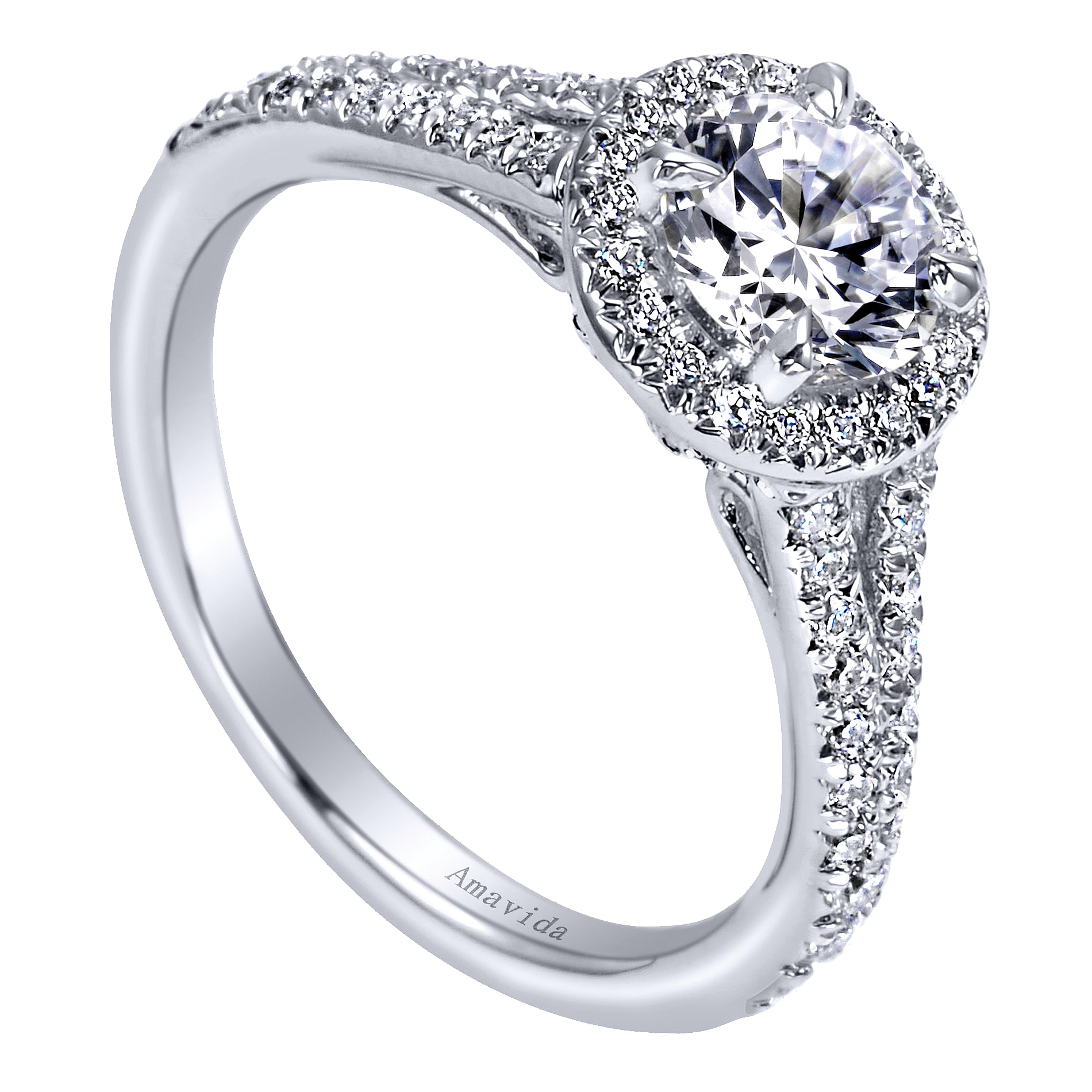 18k White Gold Diamond Halo Engagement Ring angle 3 18k White Gold Diamond Halo Engagement Ring angle 3