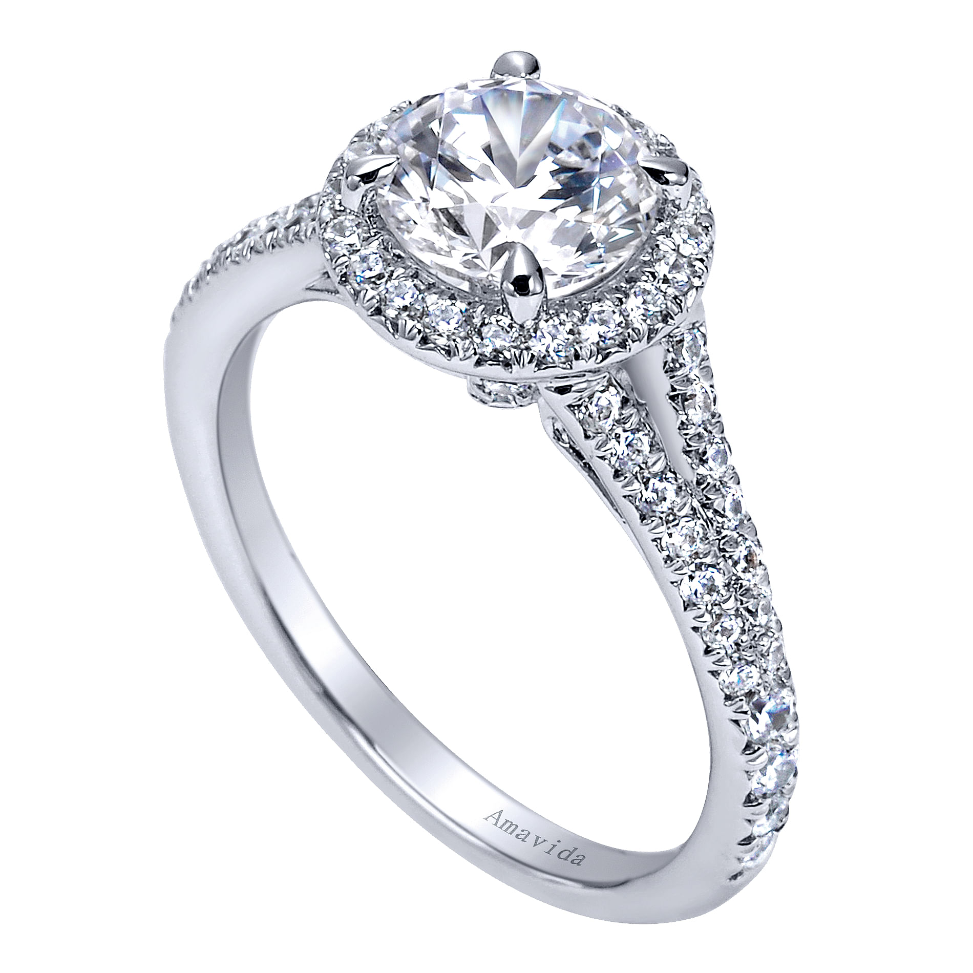 18k White Gold Diamond Halo Engagement Ring angle 3 18k White Gold Diamond Halo Engagement Ring angle 3