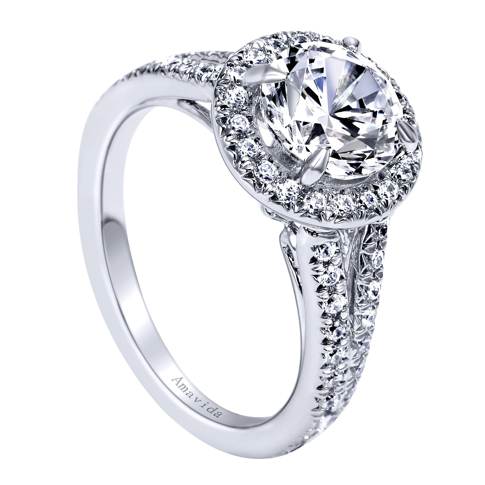18k White Gold Diamond Halo Engagement Ring angle 3 18k White Gold Diamond Halo Engagement Ring angle 3