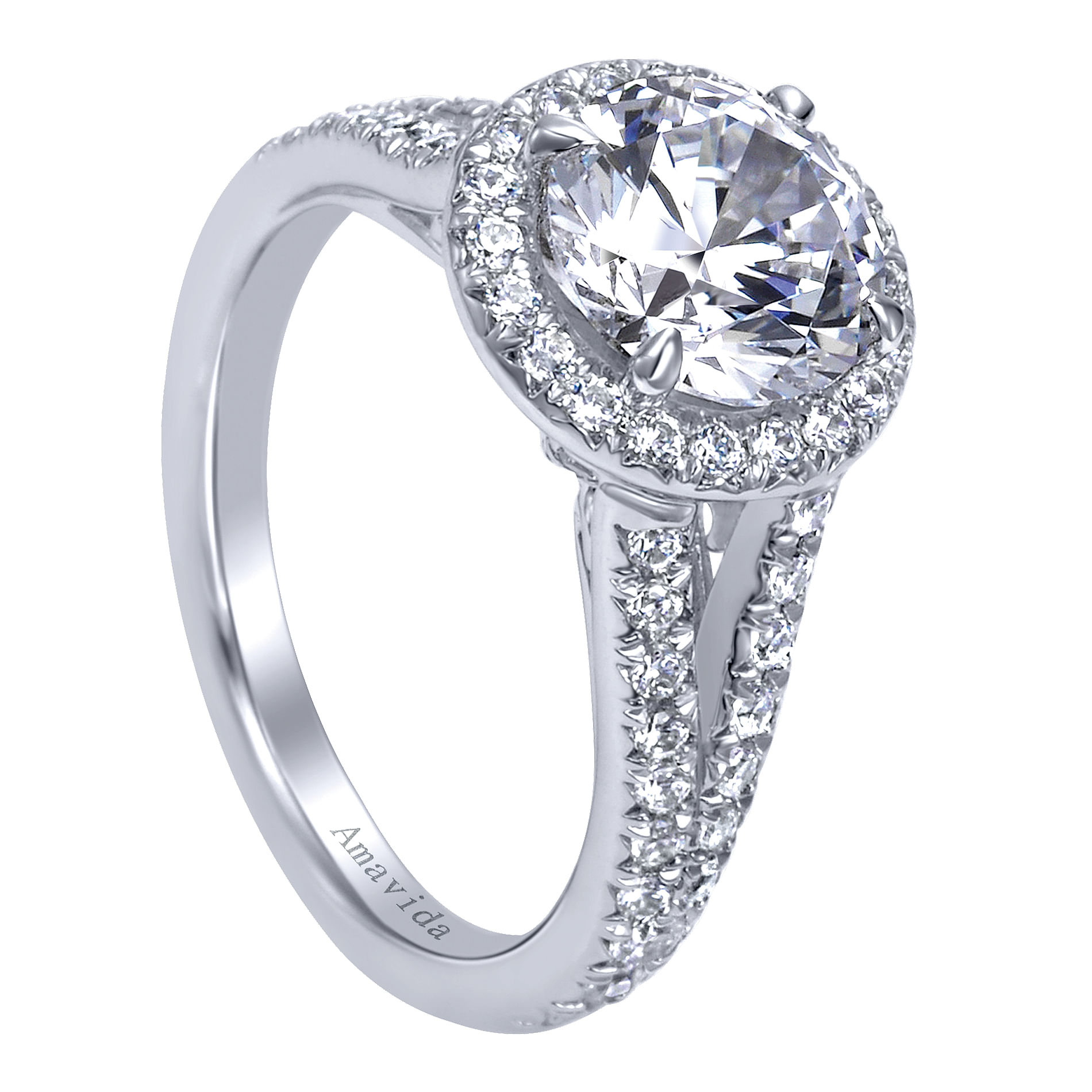 18k White Gold Diamond Halo Engagement Ring angle 3 18k White Gold Diamond Halo Engagement Ring angle 3