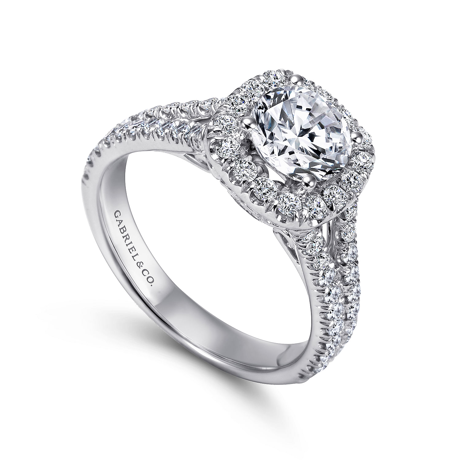 18k White Gold Diamond Halo Engagement Ring angle 3 18k White Gold Diamond Halo Engagement Ring angle 3