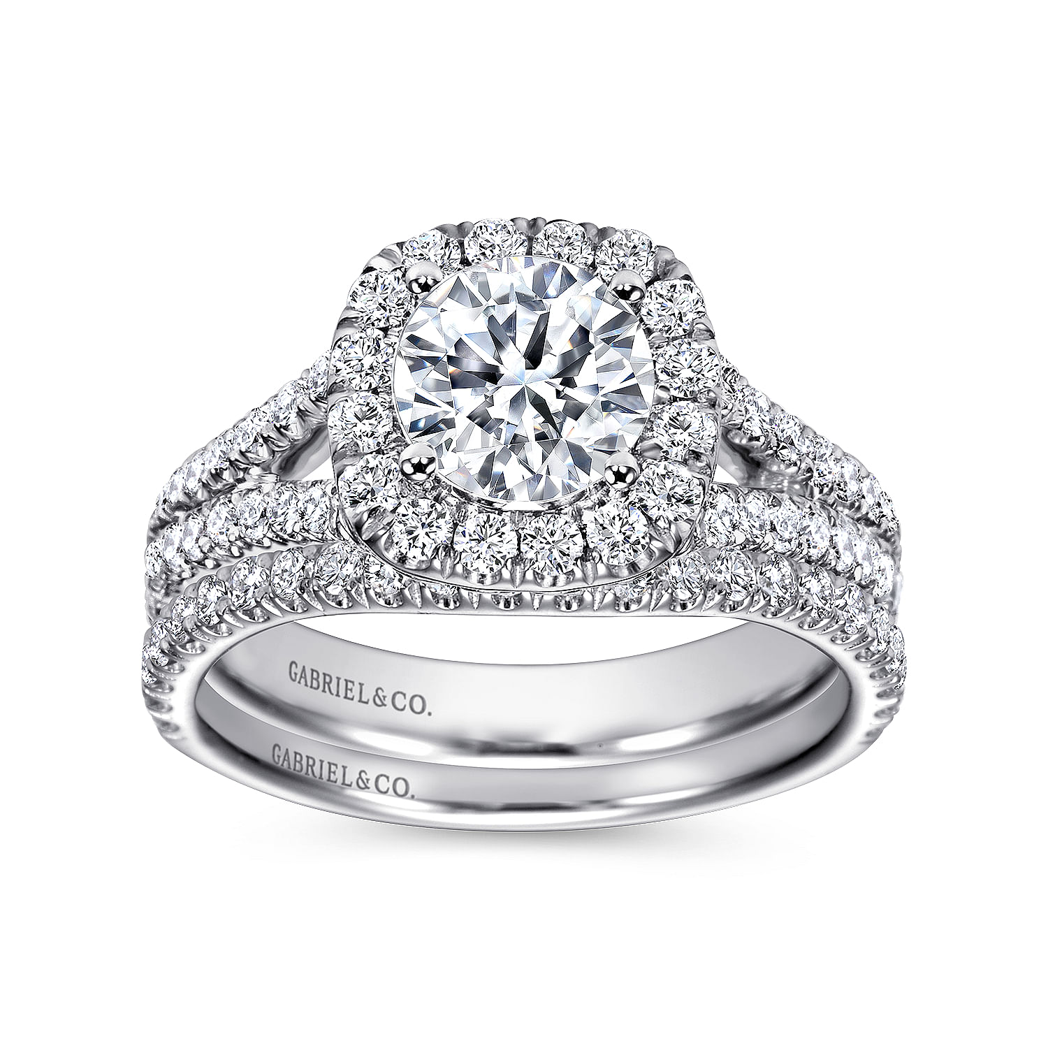 18k White Gold Diamond Halo Engagement Ring angle 4 18k White Gold Diamond Halo Engagement Ring angle 4