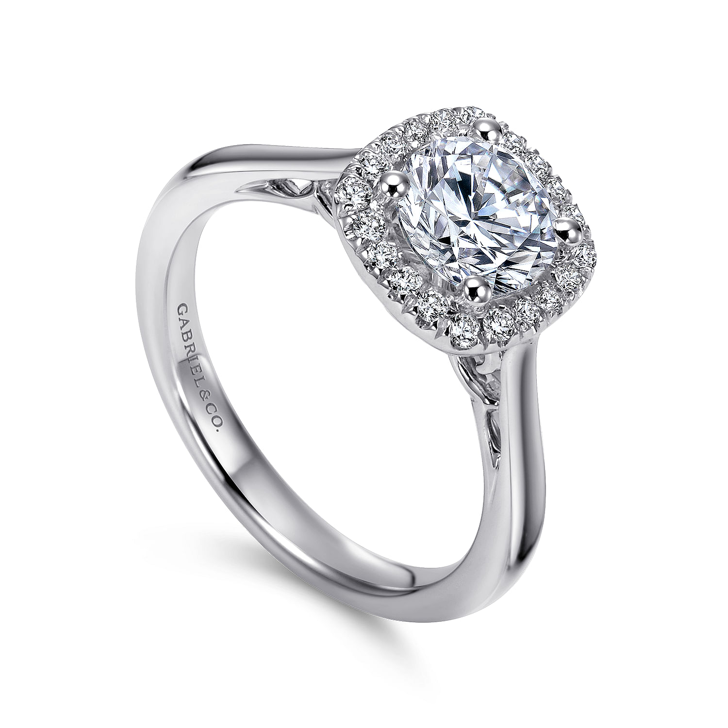 18k White Gold Diamond Halo Engagement Ring angle 3 18k White Gold Diamond Halo Engagement Ring angle 3